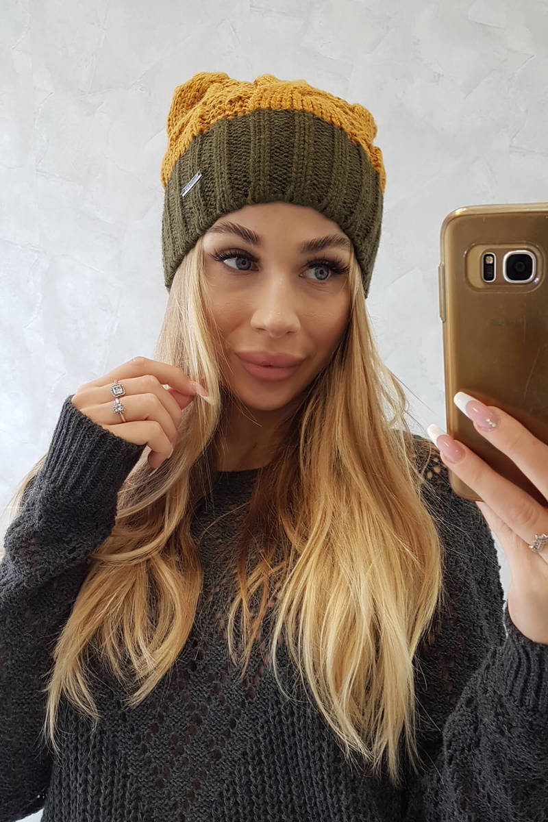 Beanie with fleece Paris K212 mustard+khaki