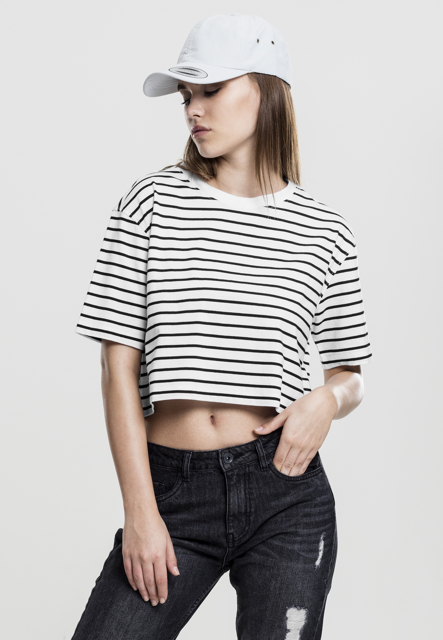 Women's Short Striped Oversized T-shirt Wht/bl