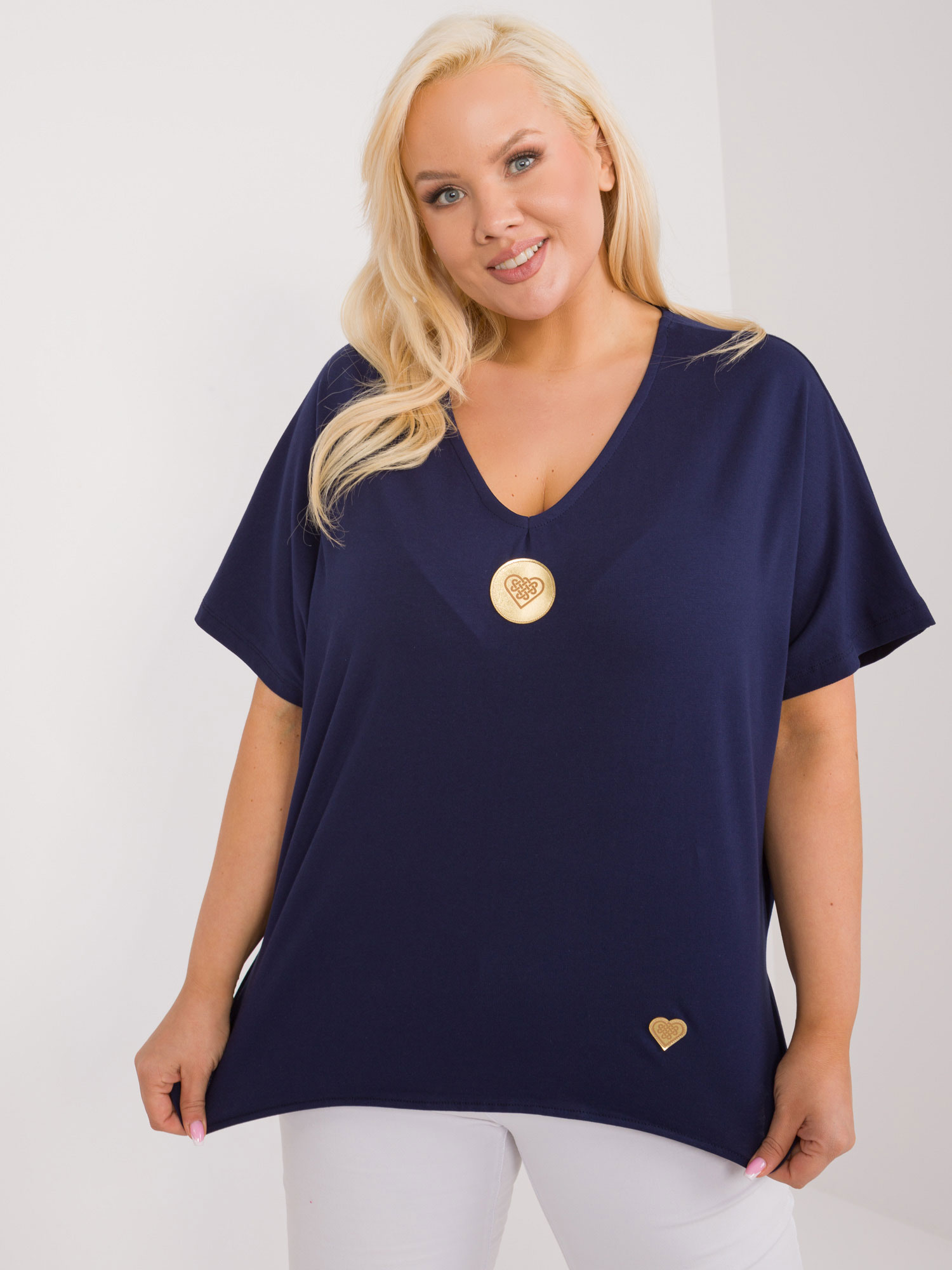 Navy blue asymmetrical blouse plus size