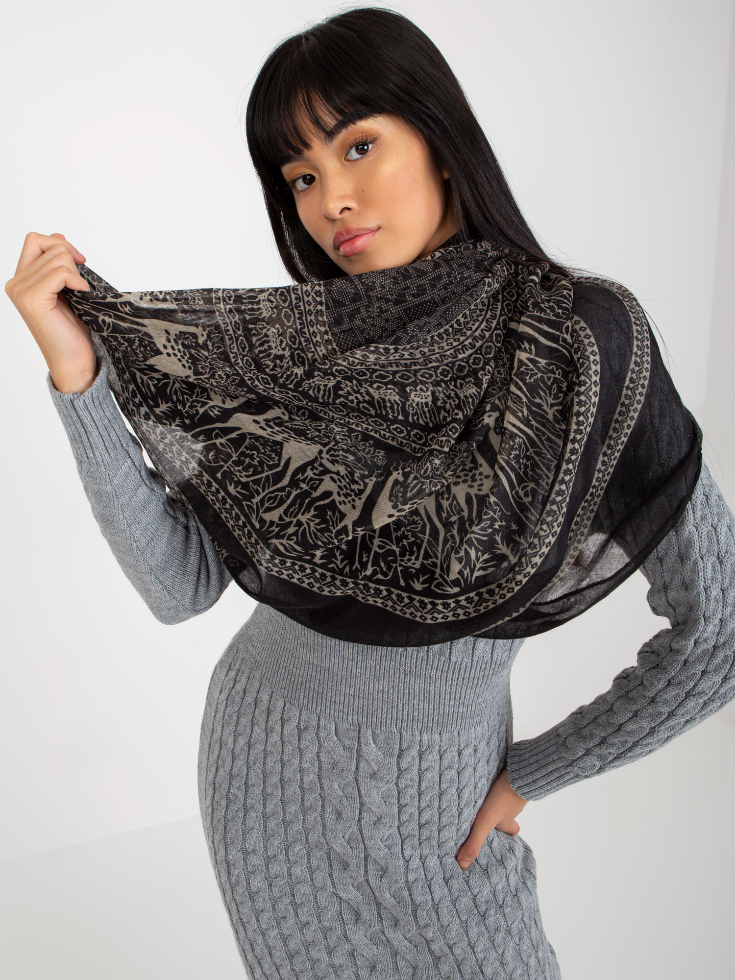 Black women's scarf with print