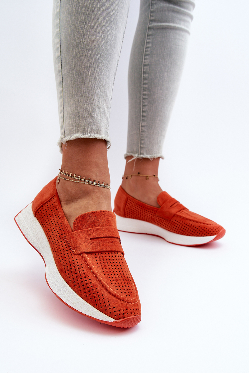 FS1 Women's Platform Loafers In Orange Eco Suede Inesqua