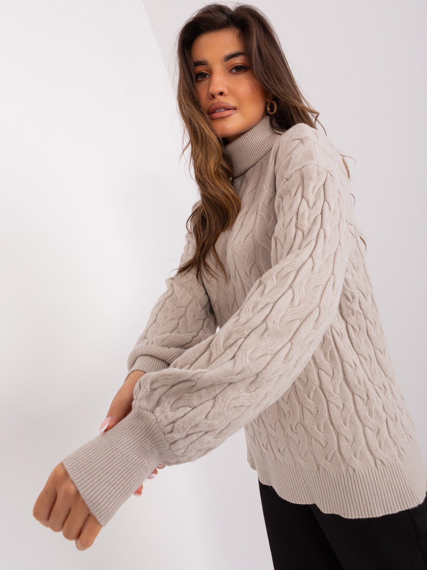 Beige Turtleneck With Cables