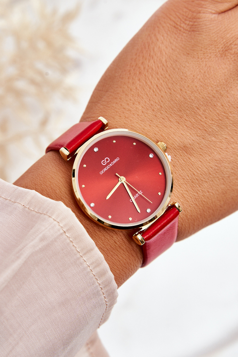 Levně Dámské hodinky na koženém řemínku Giorgio&Dario červené
