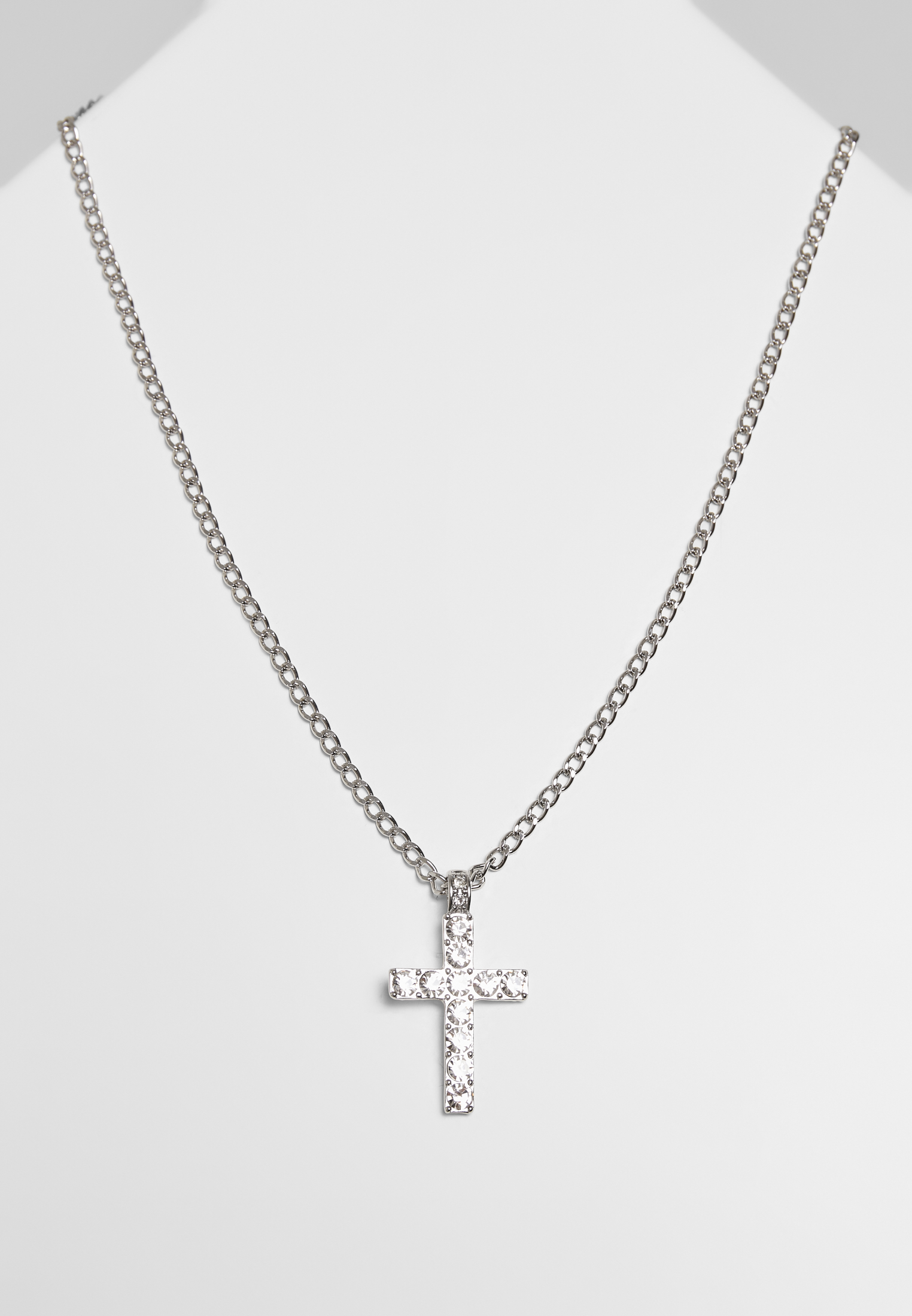 Necklace with diamond cross - silver color