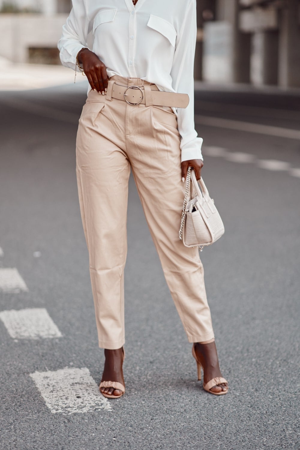 Elegant trousers made of eco-caramel leather