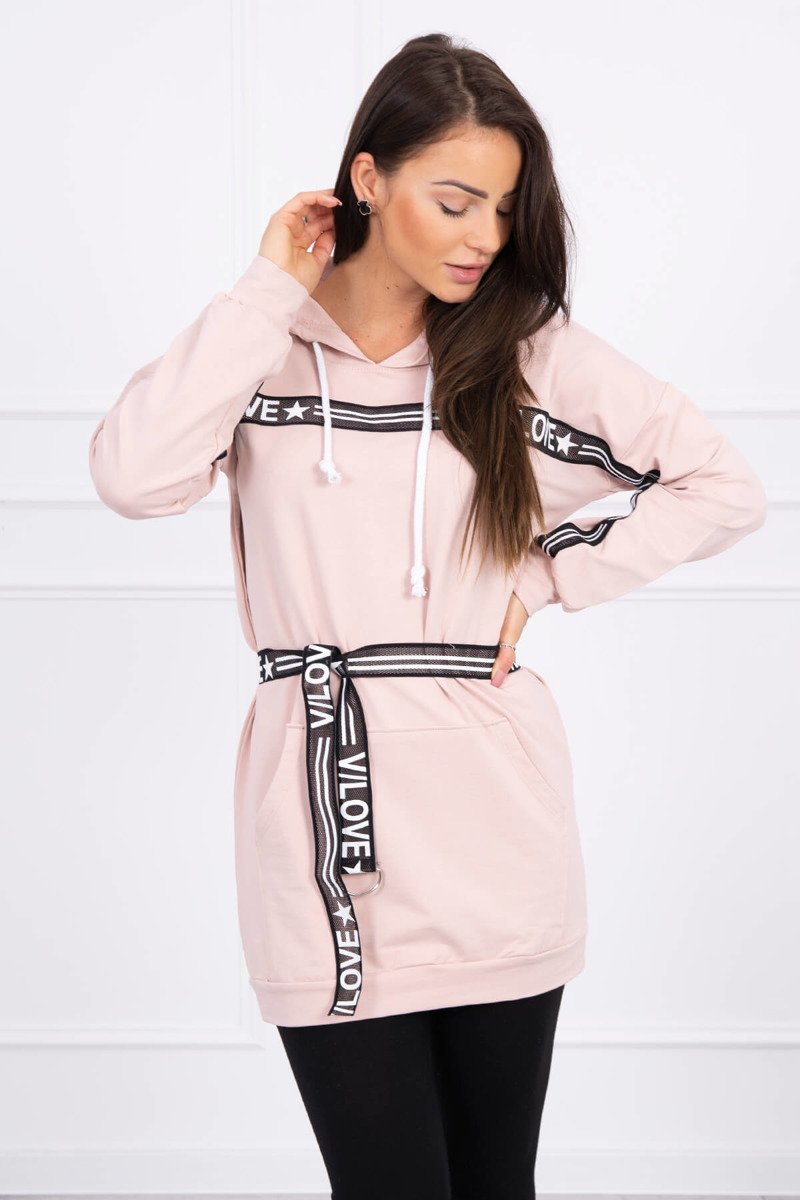 Dress Decorated With Tape With Inscriptions Dark Powder Pink