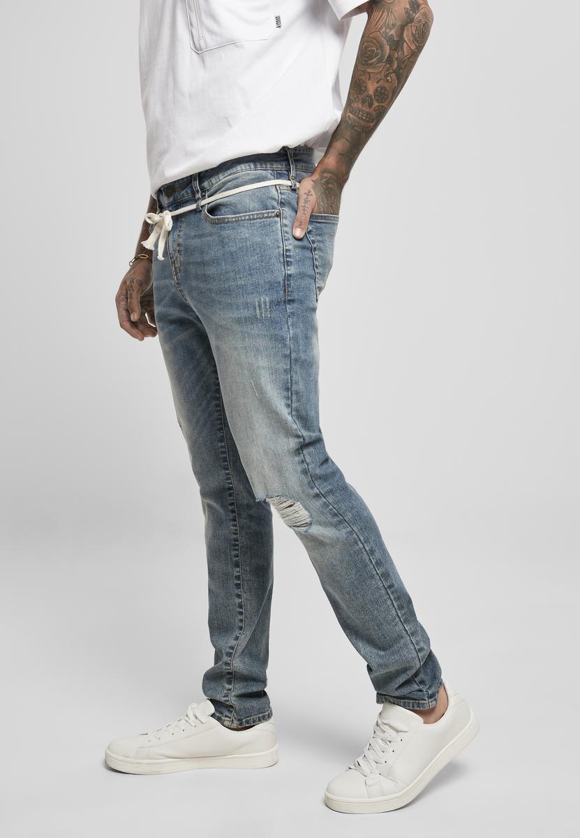 Slim Fit Drawstring Jeans Mid Heavy distruse spălate 30/32