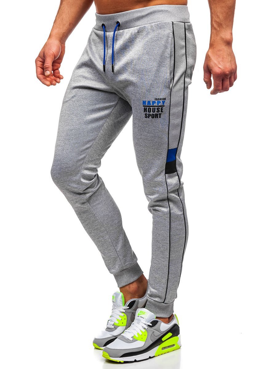 Men's sports sweatpants with AM86 print - gray,