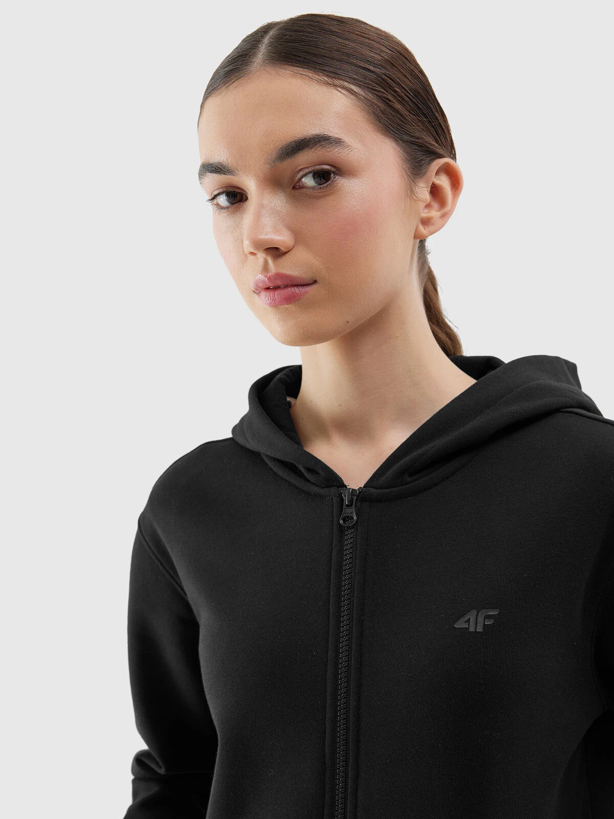 Women's Sweatshirt Zipped Hoodie 4F - Black