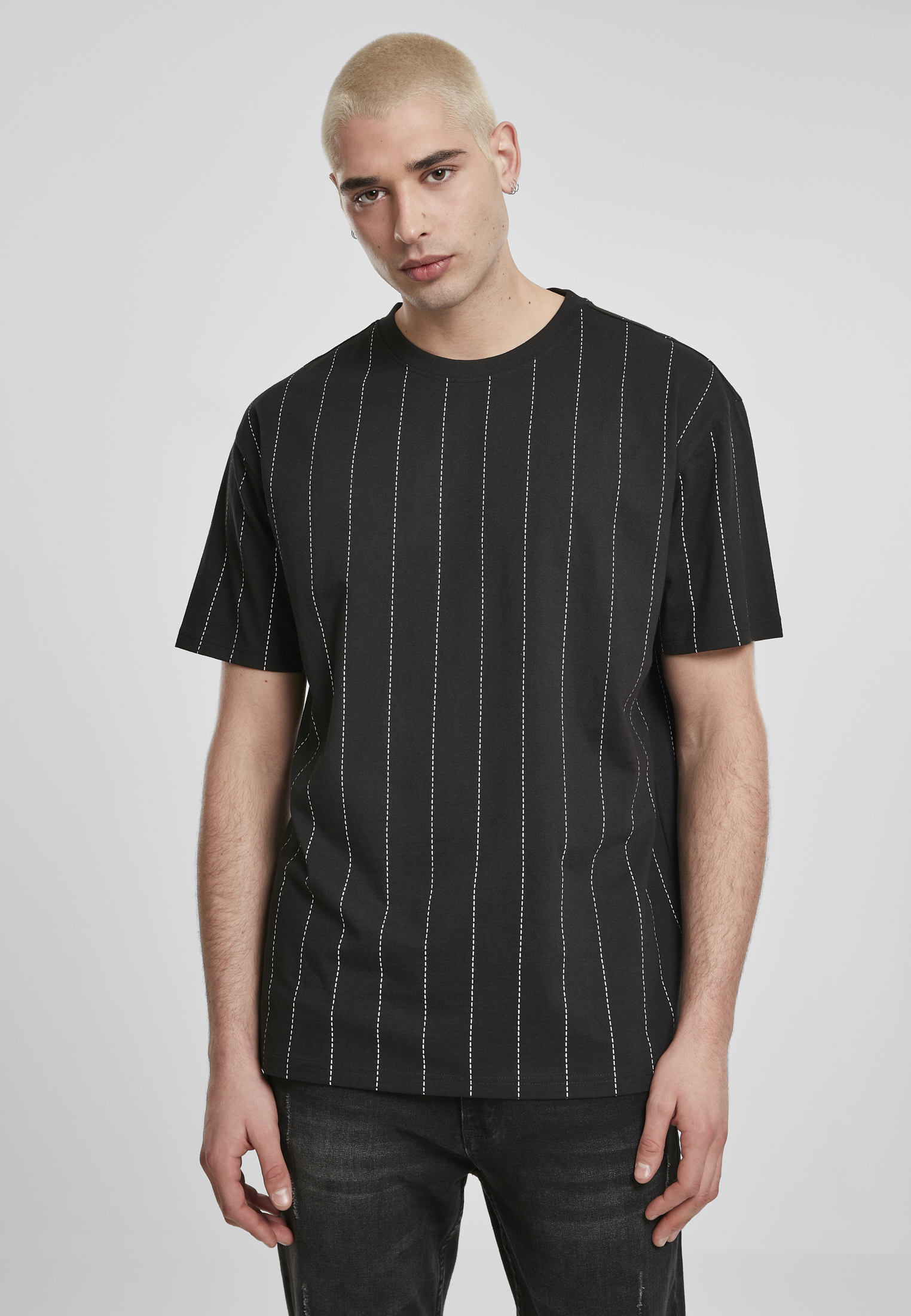 Oversized Pinstripe Tee černé