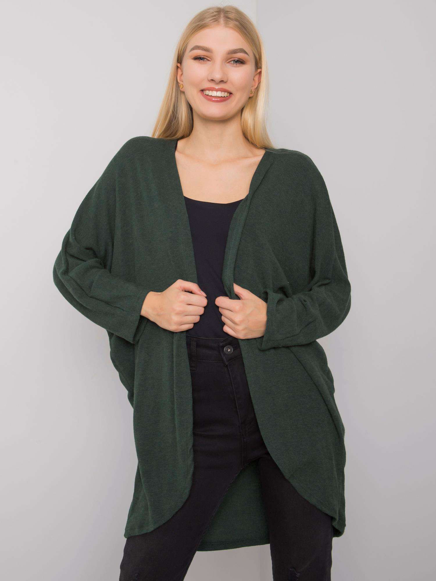 Women's knitted cape of dark green color