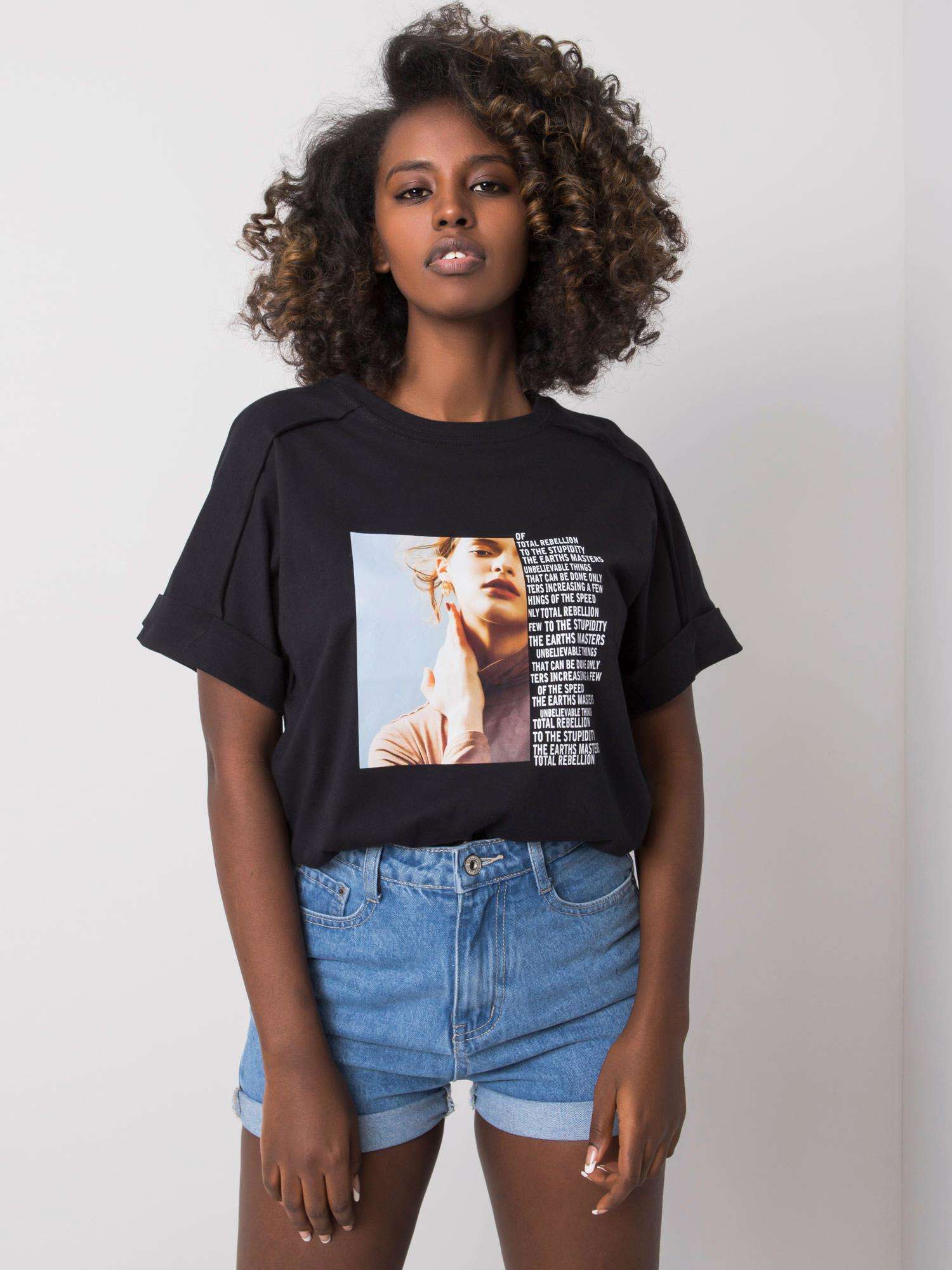 Women's black T-shirt with print
