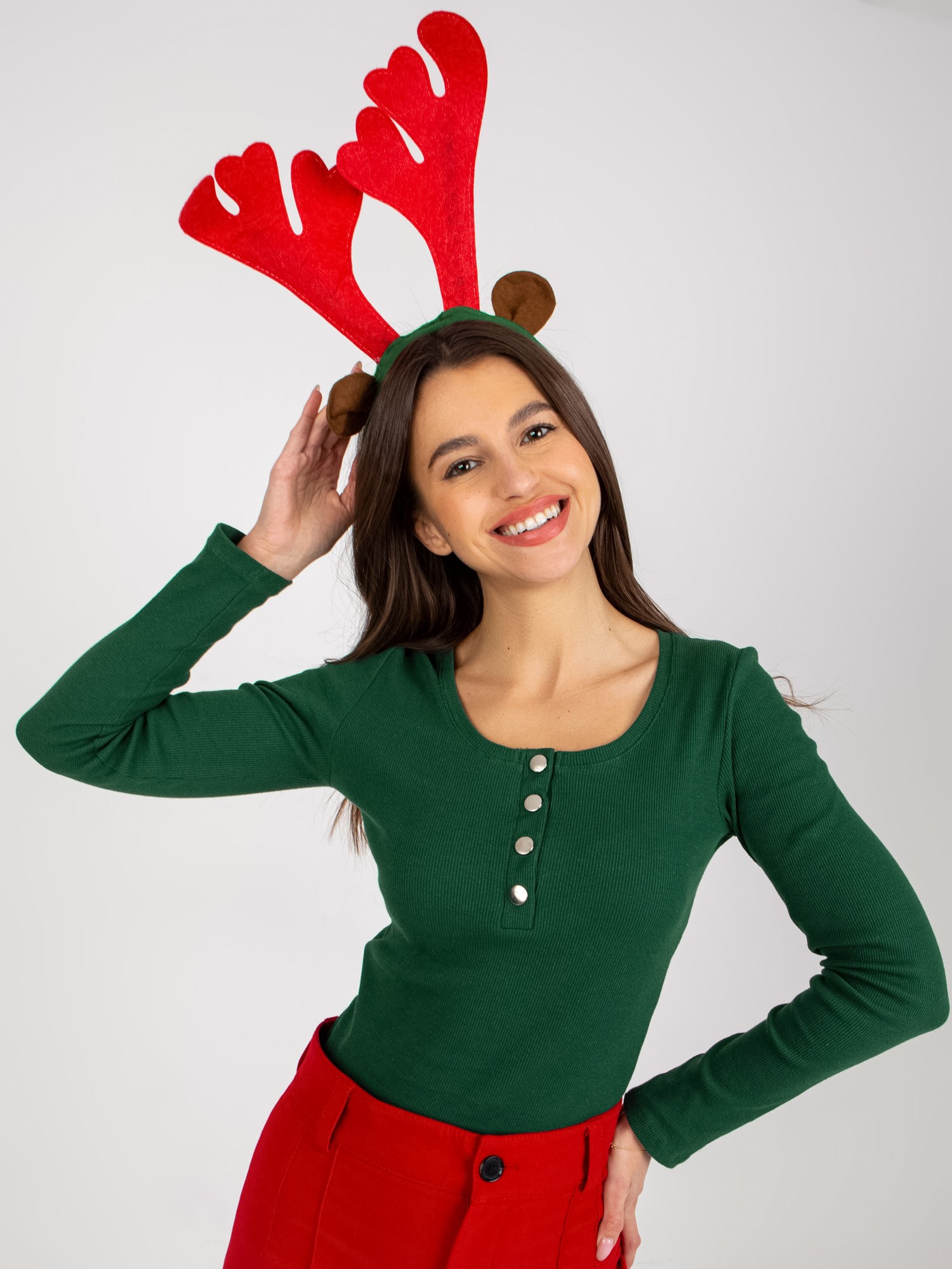 Dark green fitted basic ribbed blouse