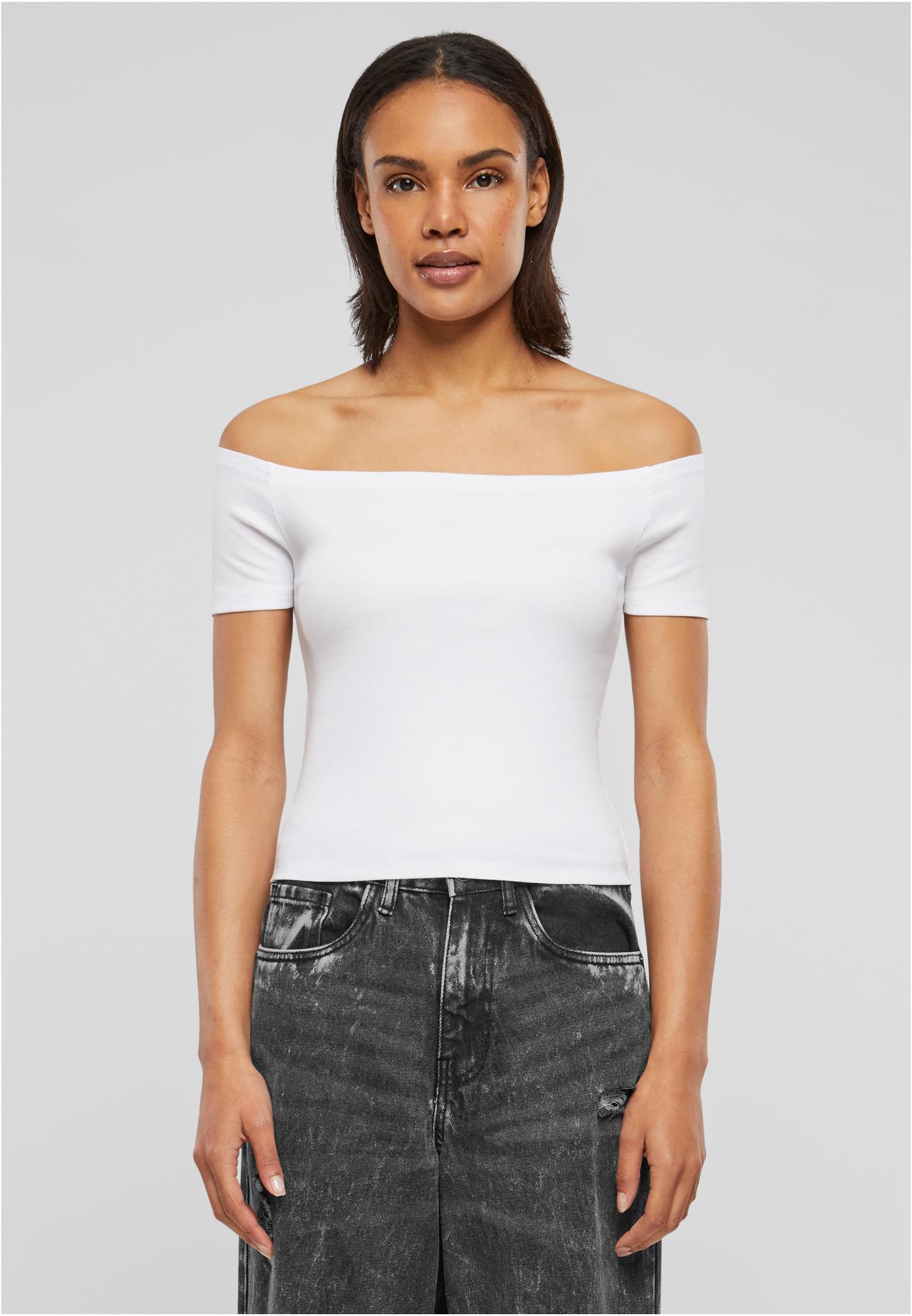 Women's T-Shirt Organic Off Shoulder Rib - White