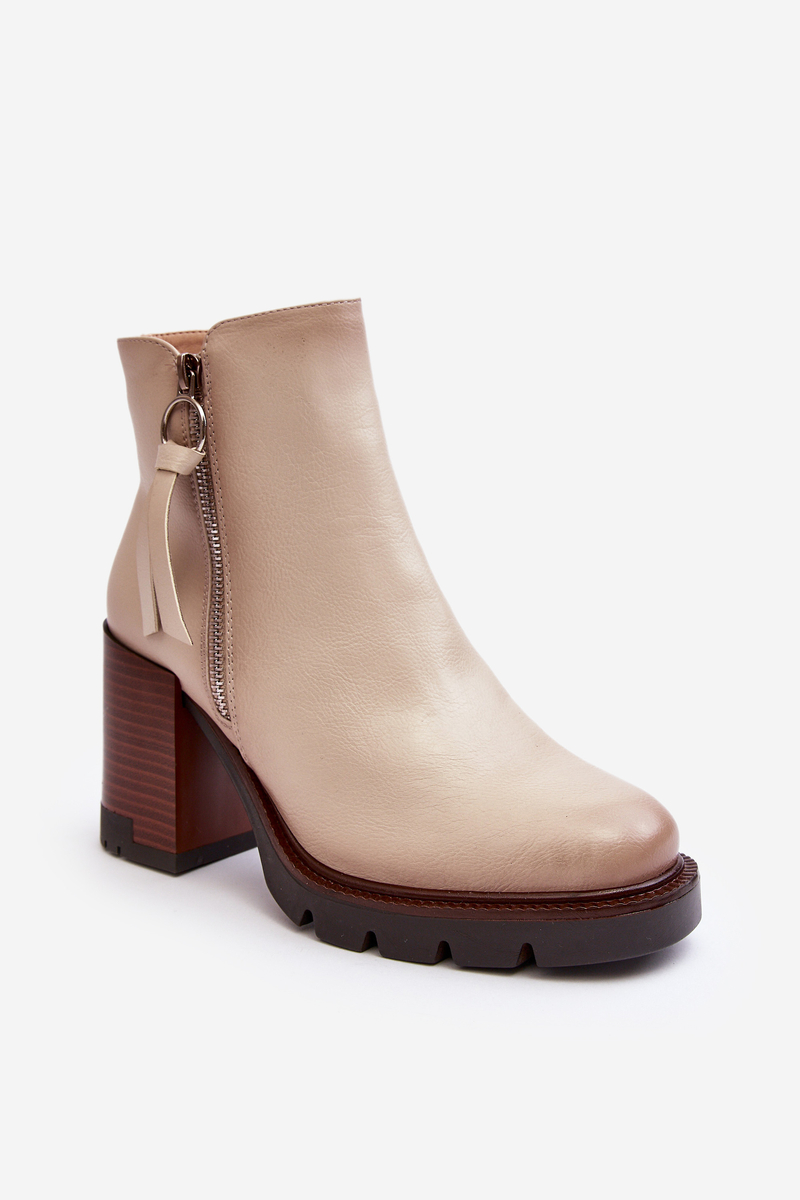 Women's Leather Ankle Boots Beige Brittney