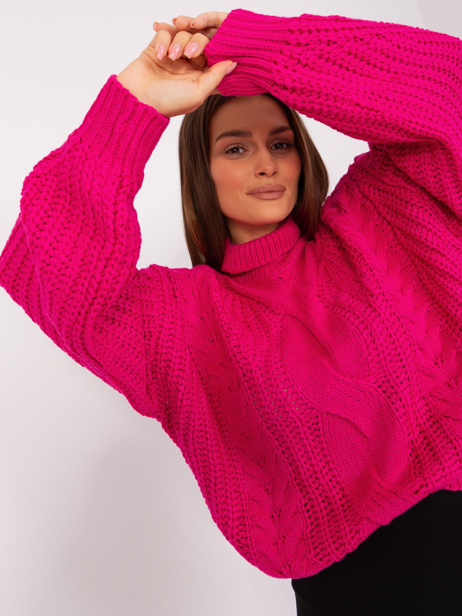 Women's Fuchsia Oversize Sweater with Turtleneck