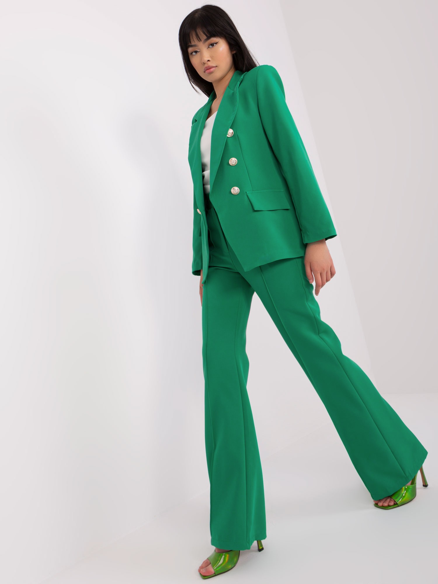 Levně Zelený dámský elegantní set se kabátkem
