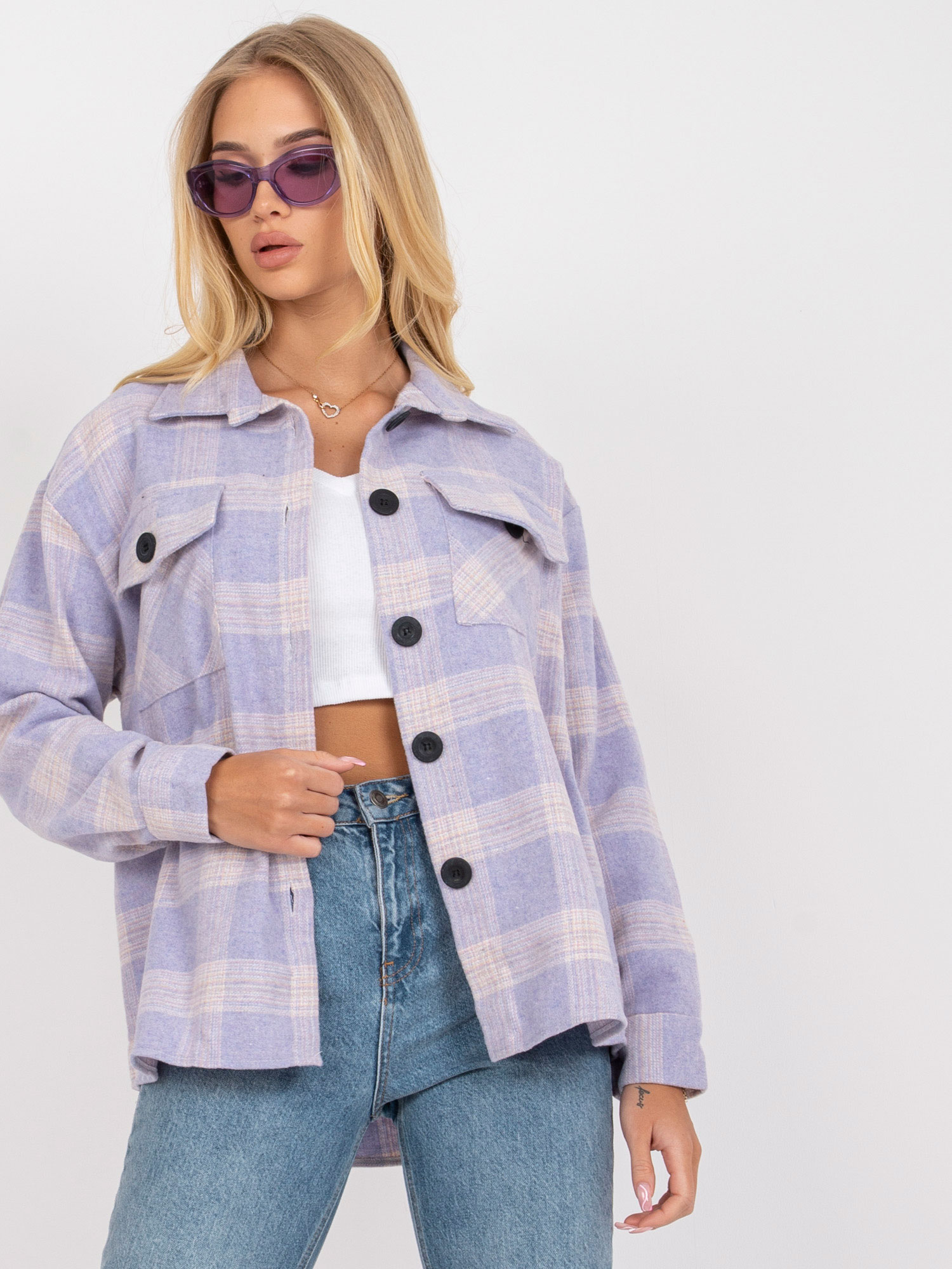 Purple And Pink Warm Checkered Solomia Long Sleeve Shirt