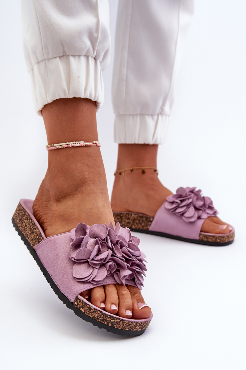 Women's slippers on a cork platform made of eco-friendly suede, purple Jaihini