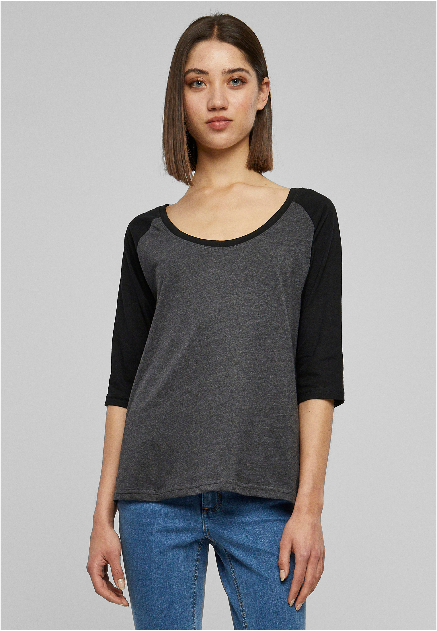 Women's 3/4 contrasting raglan t-shirt charcoal/black