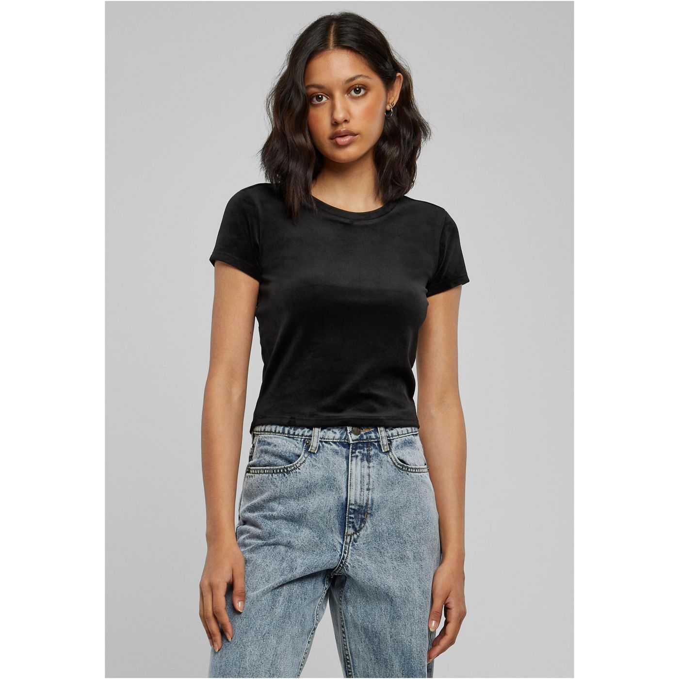 Women's Short Velvet T-shirt In Black Color