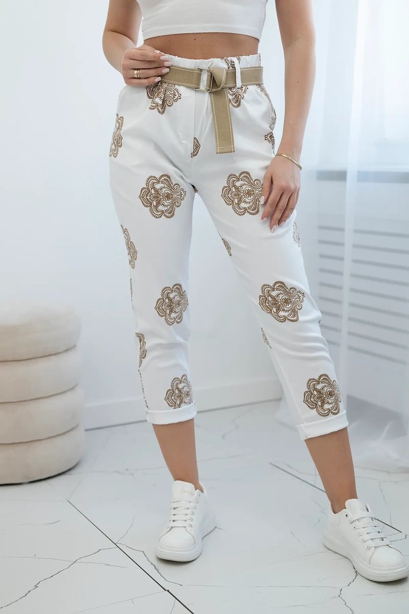 White viscose trousers with print