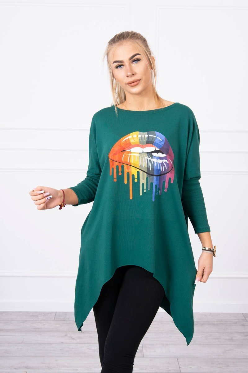 Oversize Rainbow Lip Blouse dark green