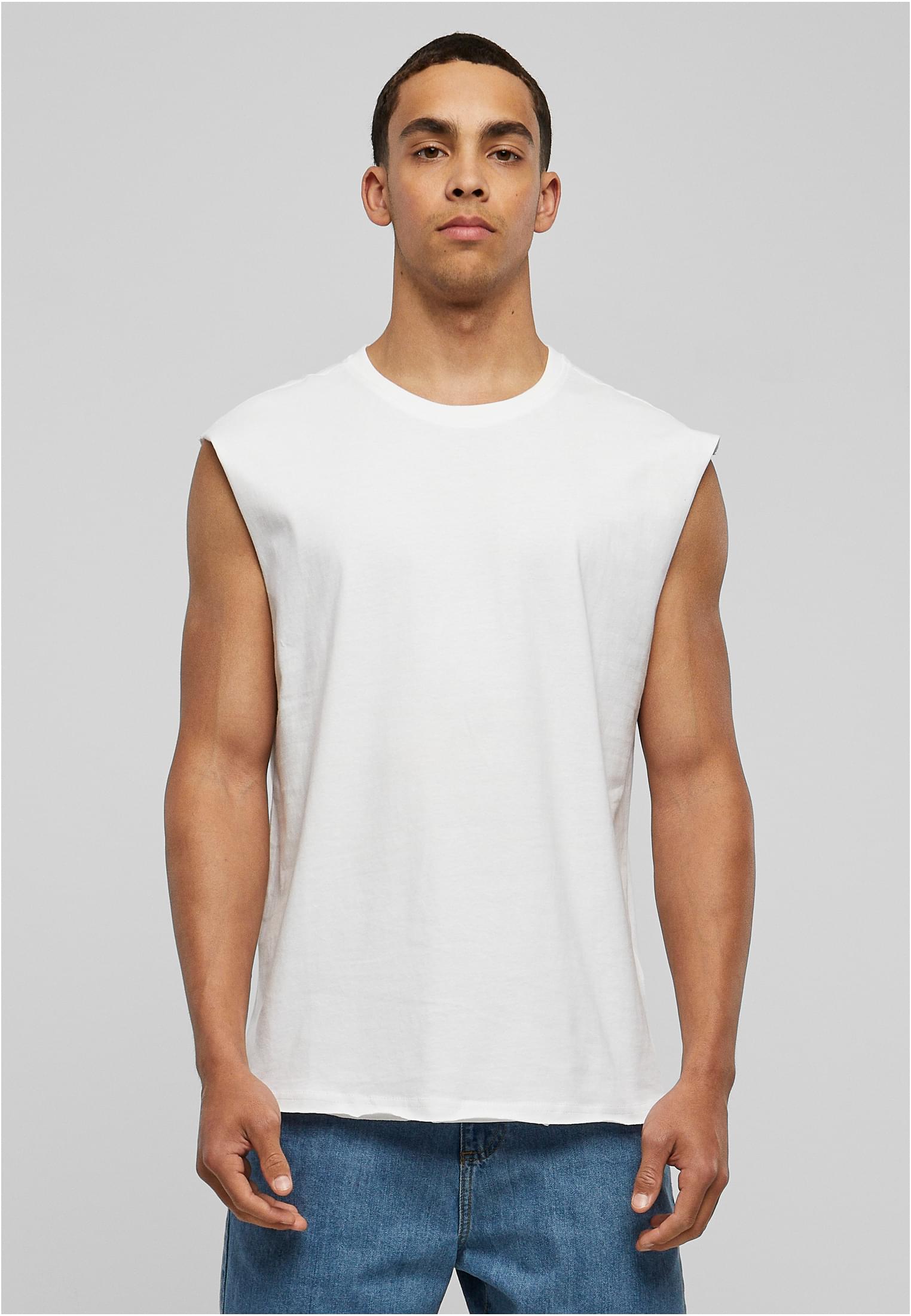 Levně Bílé tričko bez rukávů s otevřeným okrajem
