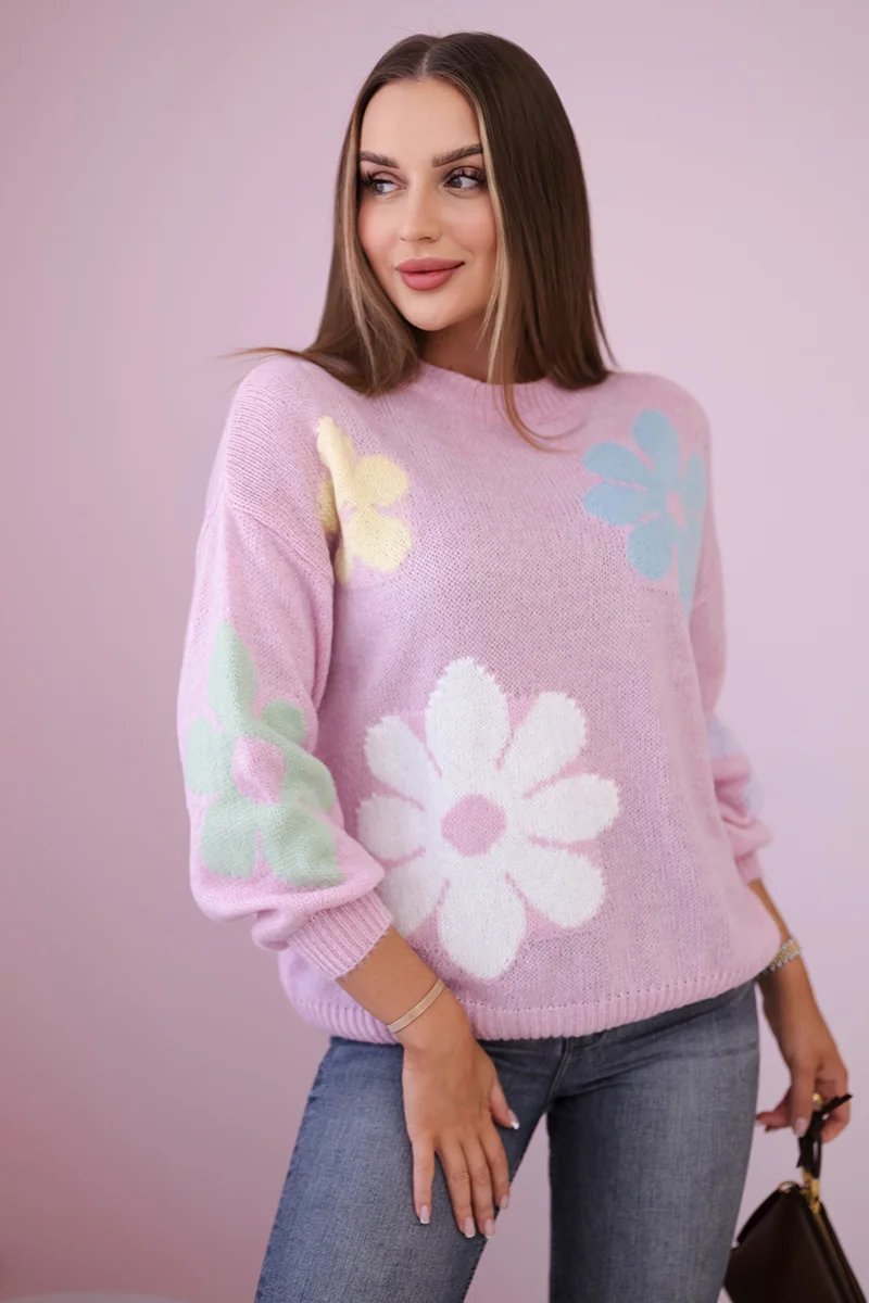 Sweater with floral mohair pink pattern