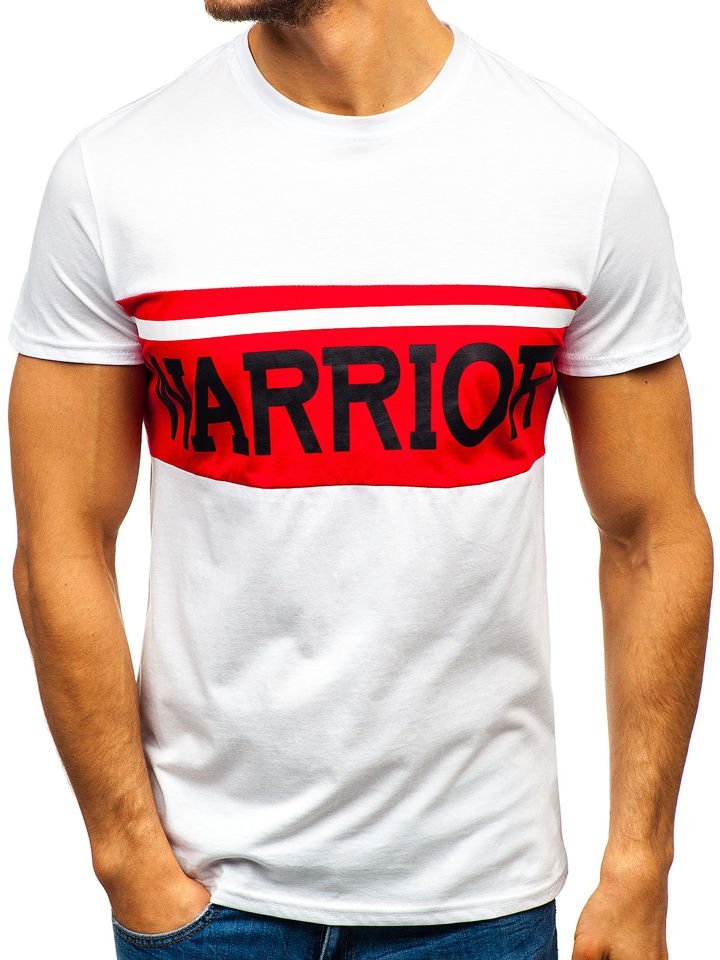 Levně Pánské tričko s potiskem "Warrior" 100701 - bílá,