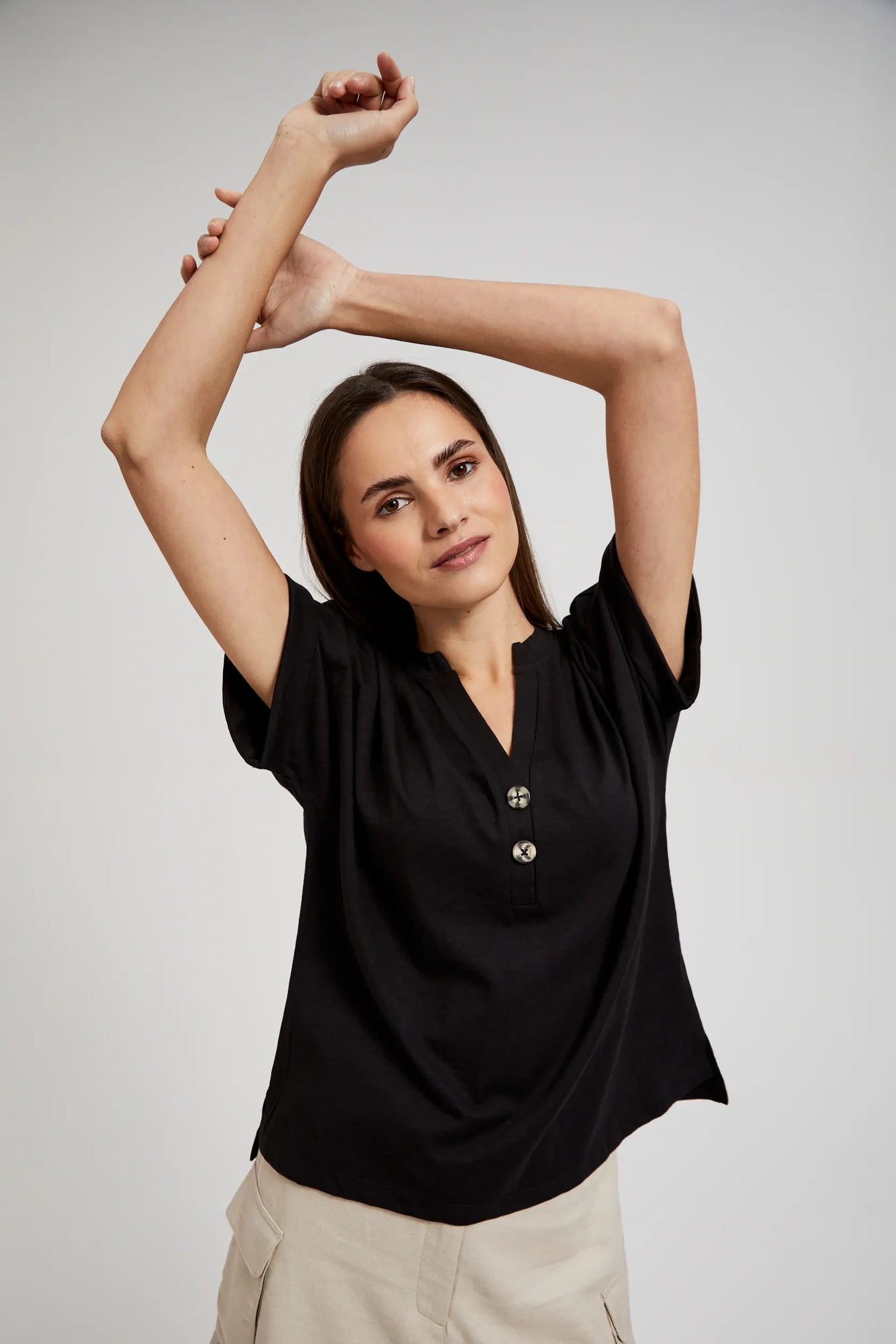 Women's T-shirt With Buttons MOODO - Black