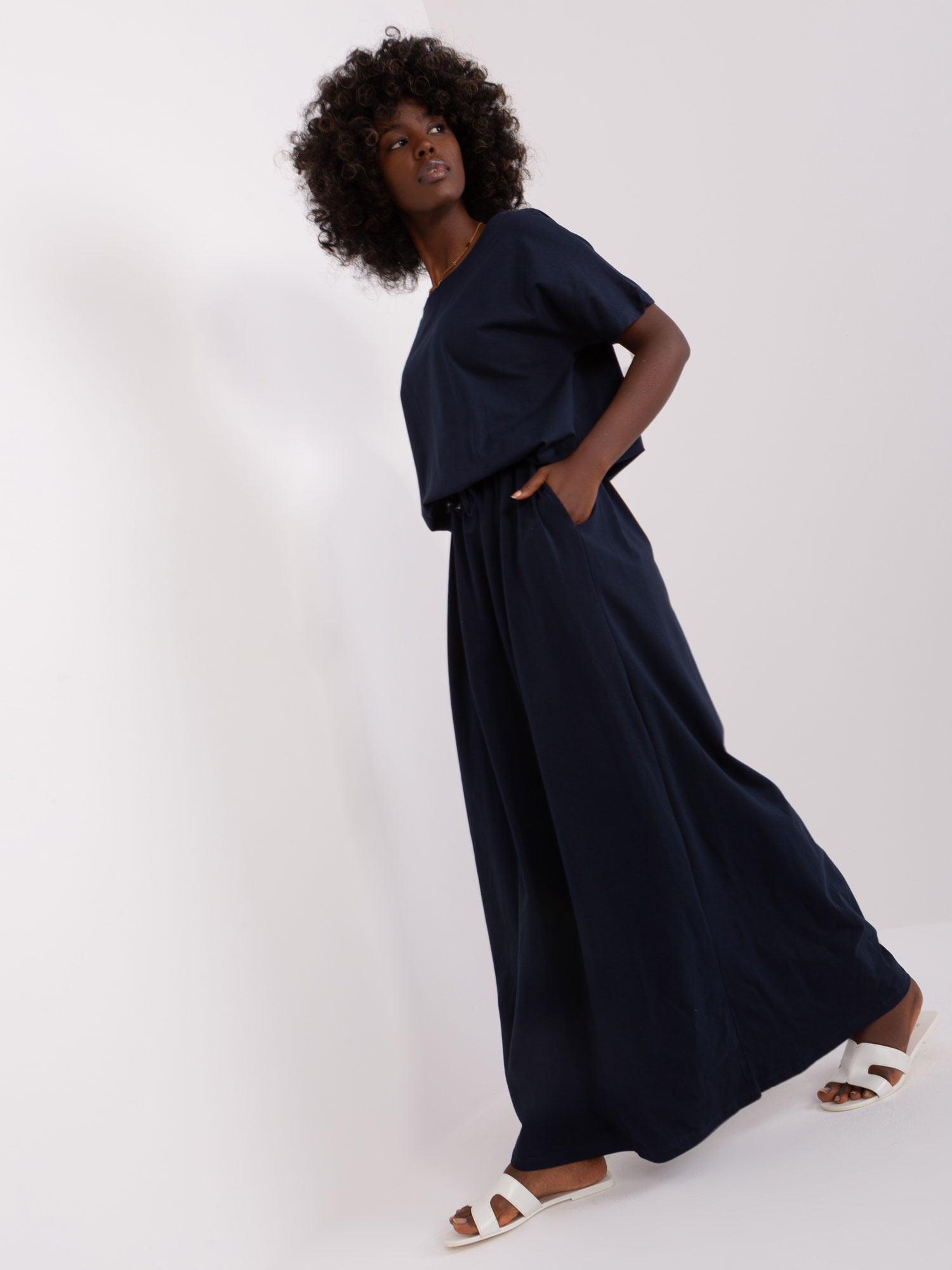 Navy Blue Casual Dress With Short Sleeves
