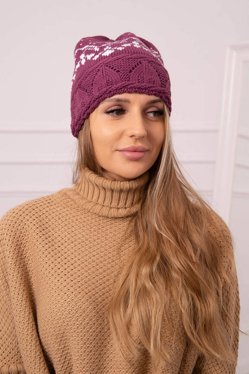 Ladies beanie Kira K374 dark purple+white
