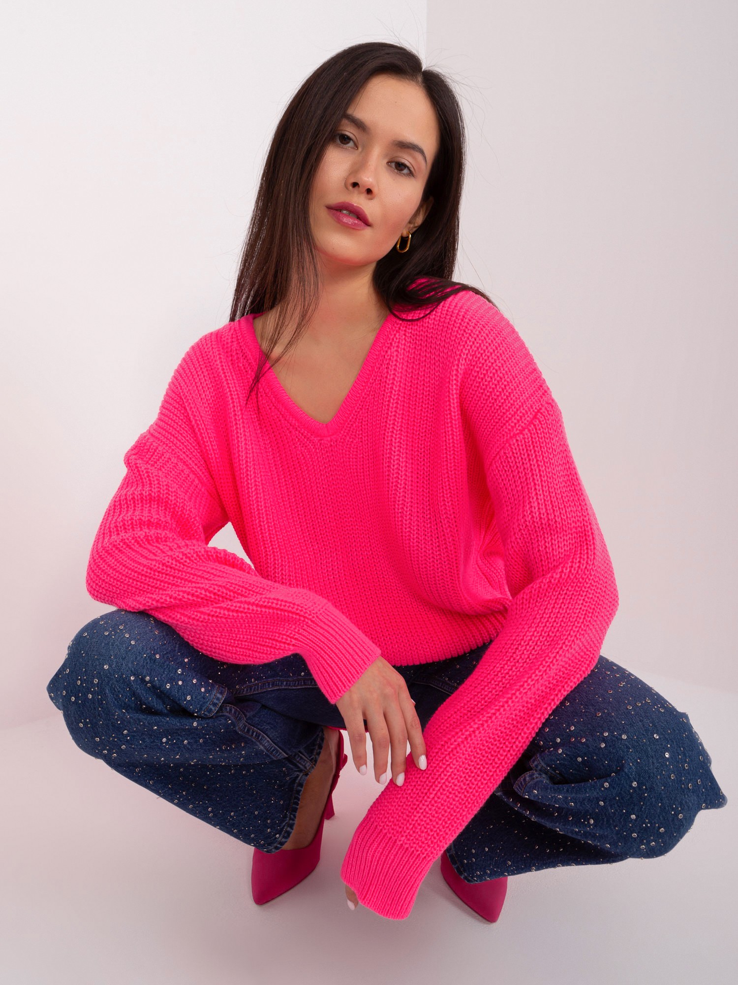 Fluo pink oversize neckline sweater