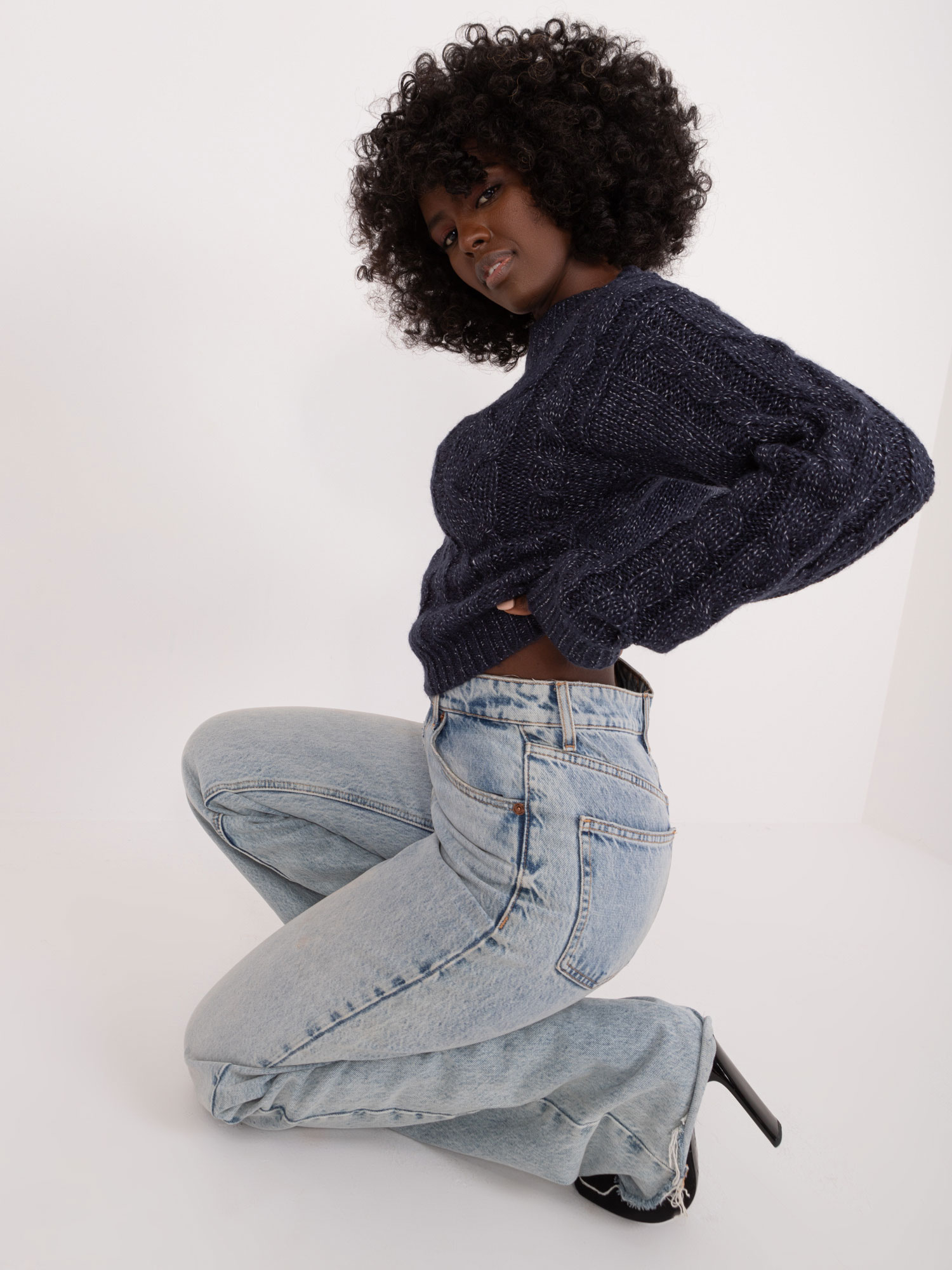 Dark blue short women's knitted sweater by MAYFLIES