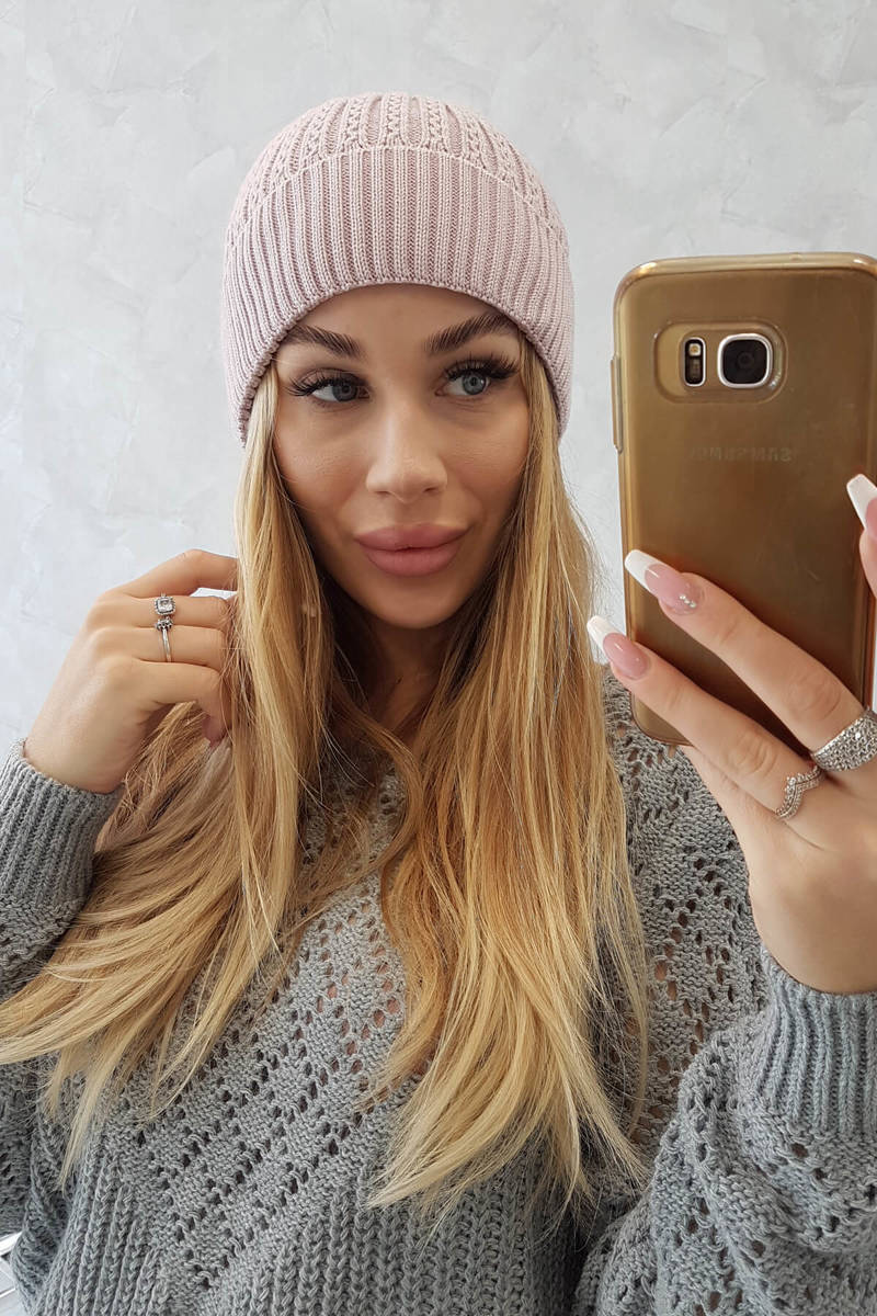 Thin beanie Weronika K249 powder pink