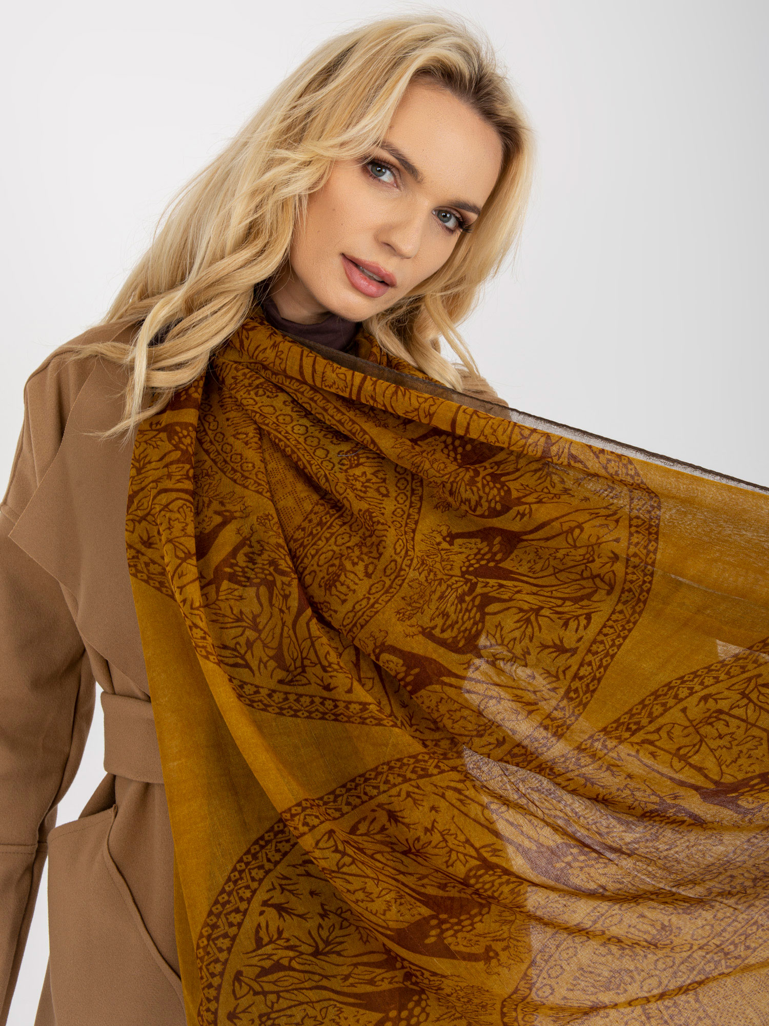 Dark yellow scarf with print