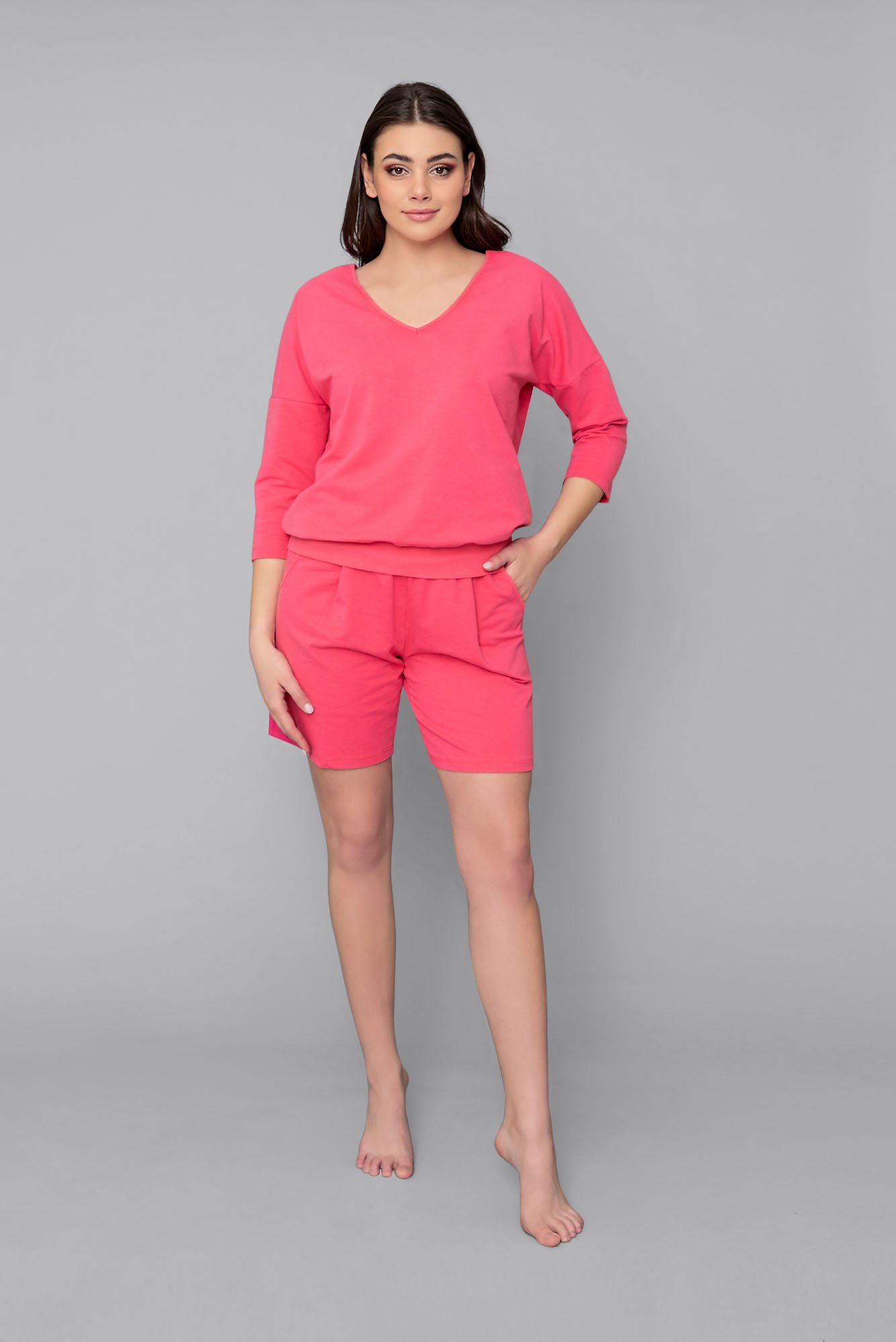 Karina women's set, 3/4 sleeves, short legs - raspberry