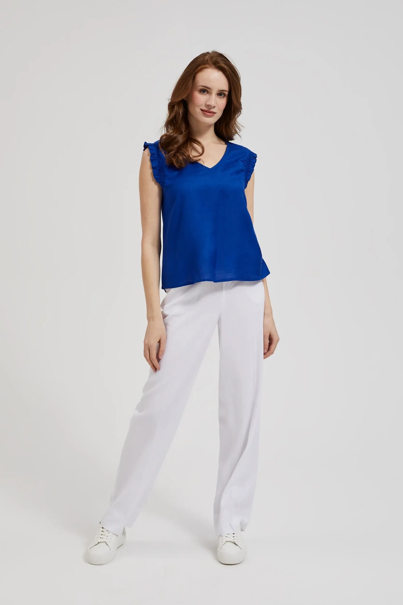 Women's tank top with frills MOODO - navy blue