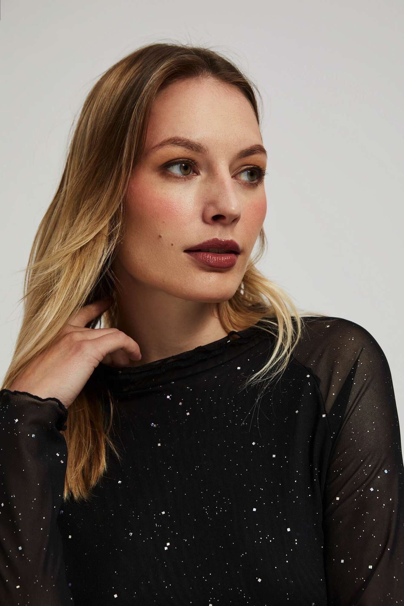 Blouse with transparent sleeves