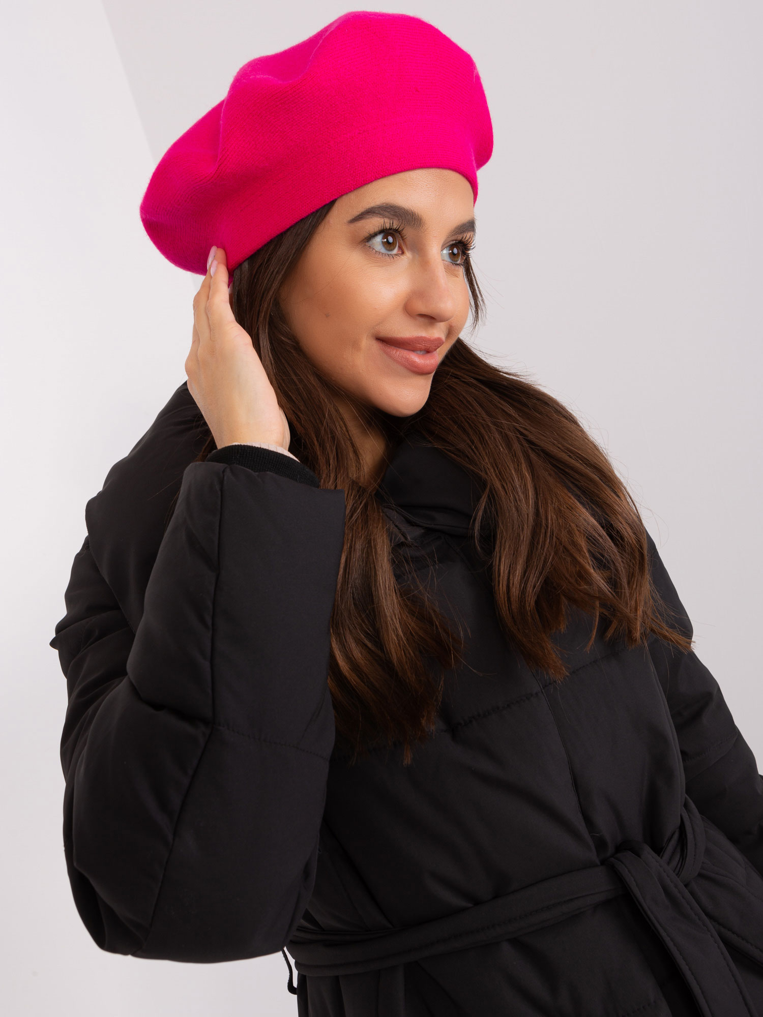 Dark pink smooth knitted beret