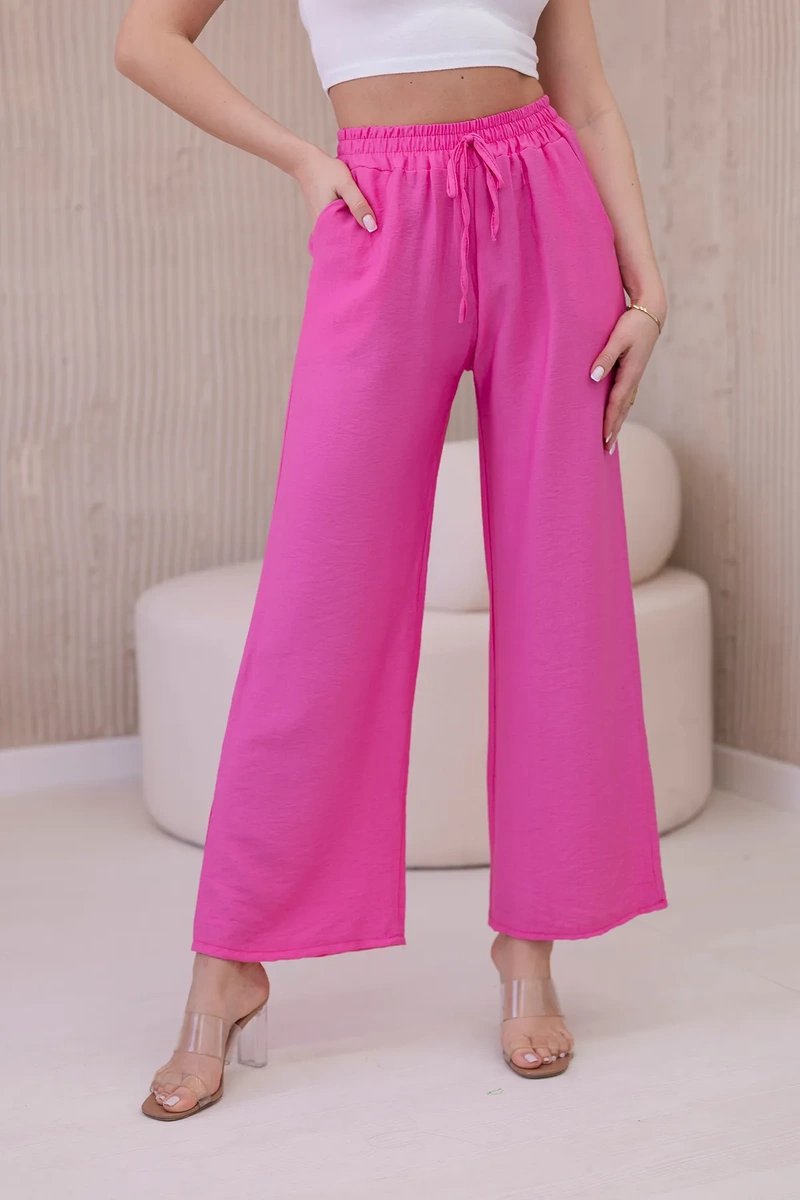 Levně Viskózové široké kalhoty růžové barvy