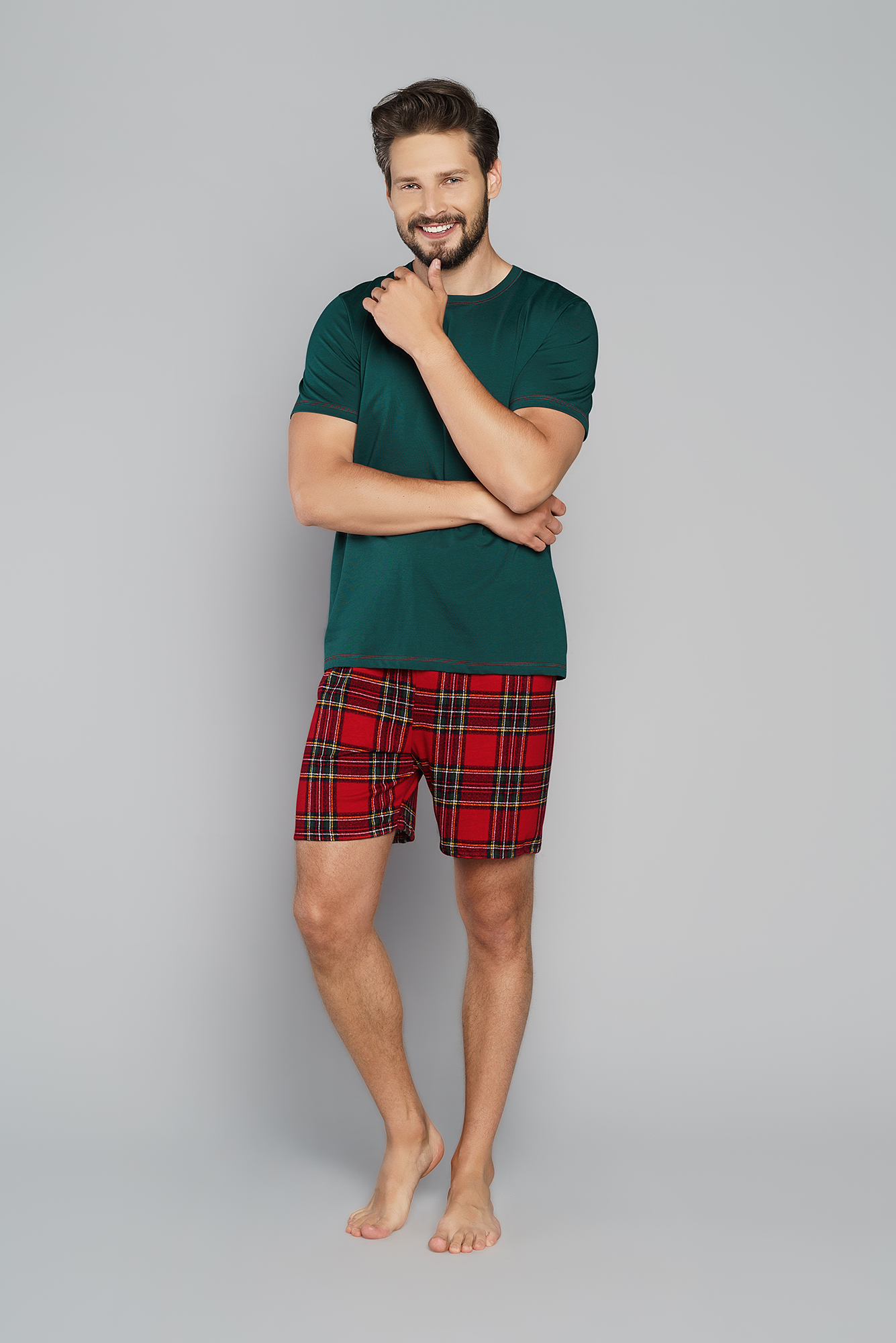 Men's Pyjamas Narwik, Short Sleeves, Short Legs - Green/print