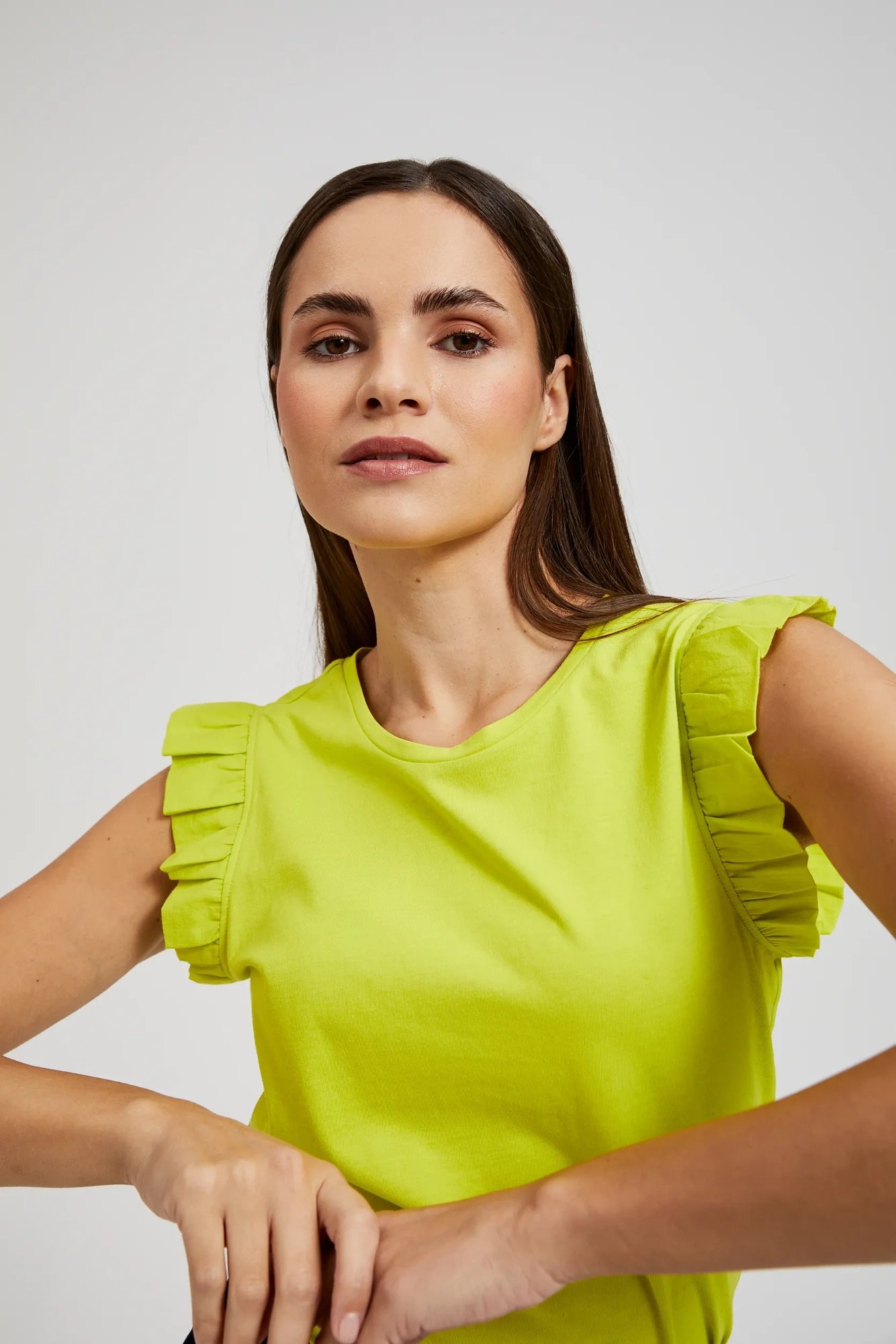 Women's T-shirt with frills MOODO - green