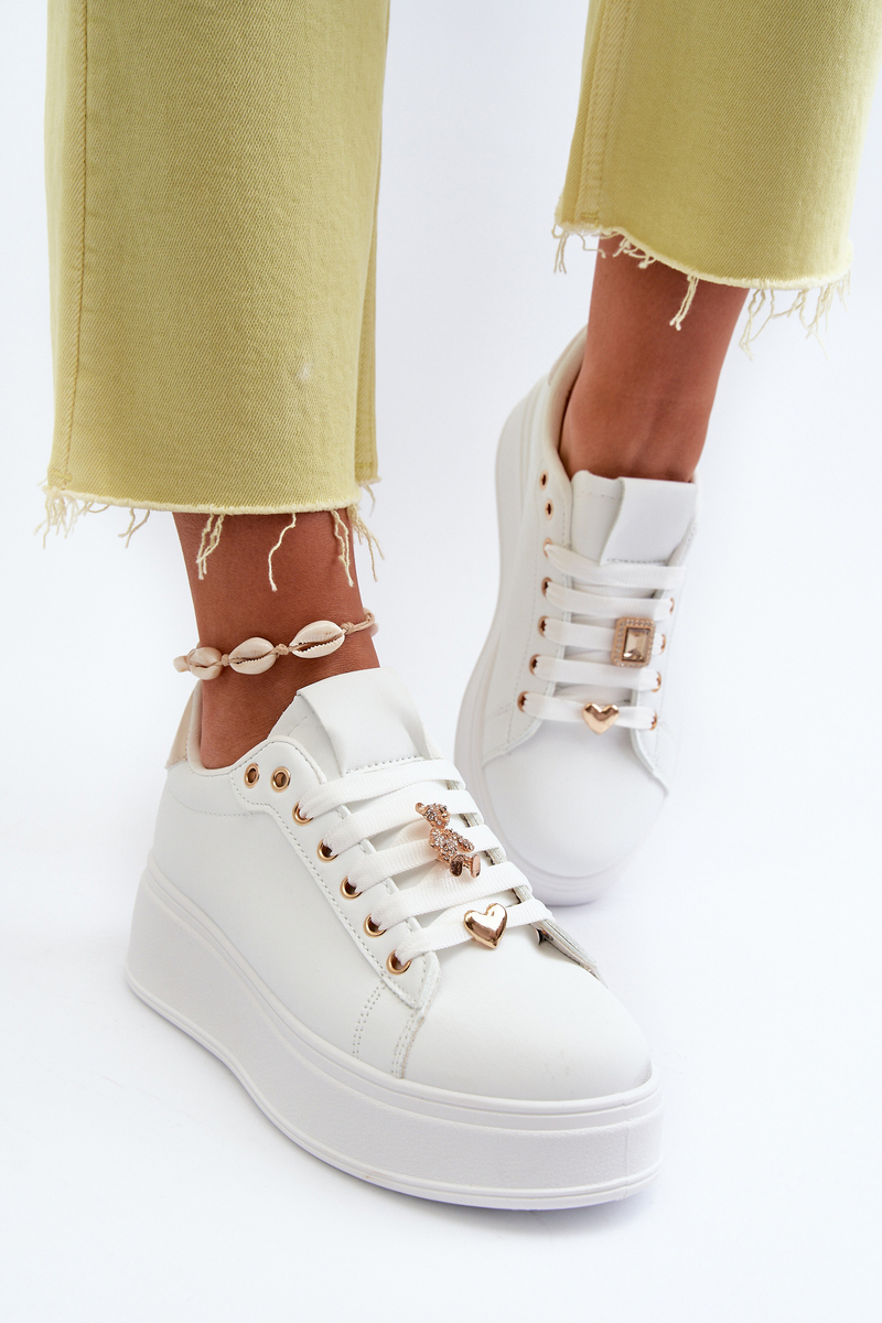 Women's platform sneakers with eco-leather studs, white Cavisa
