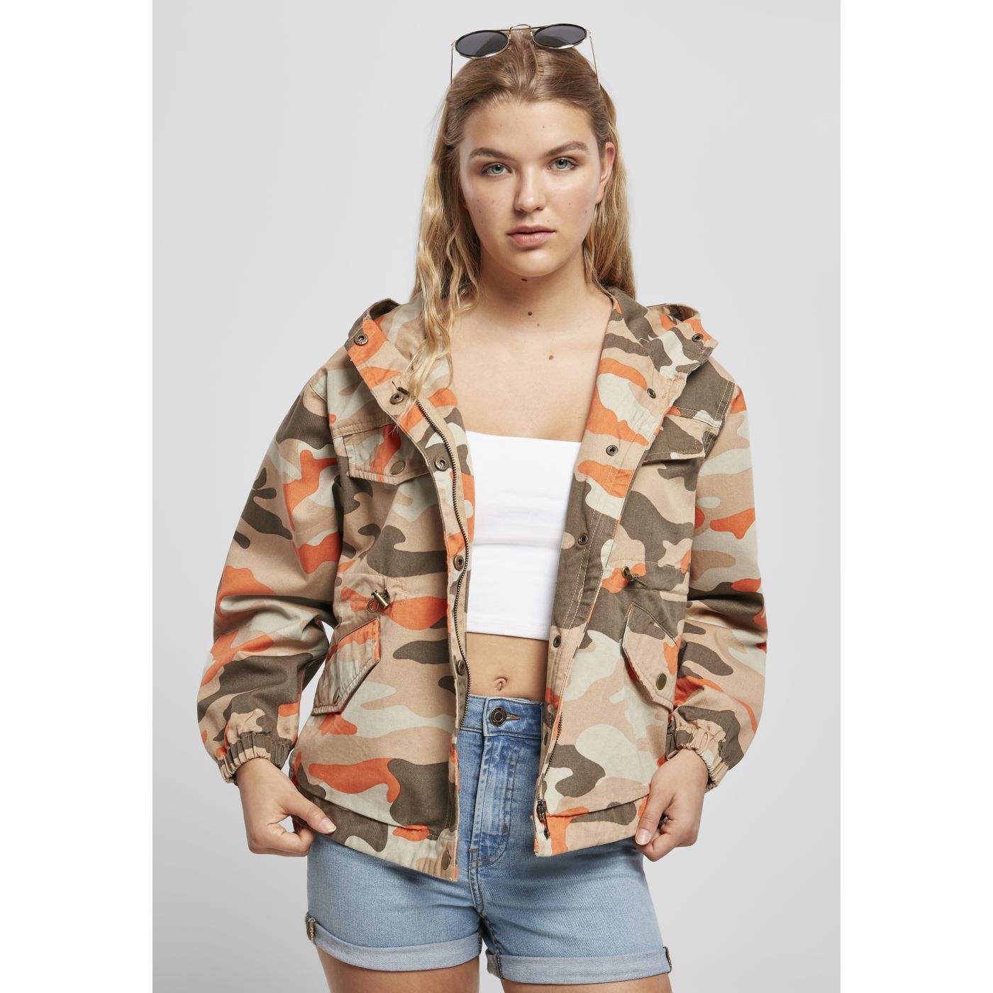 Women's Oversized Camo Parka Jacket With Brick Mask