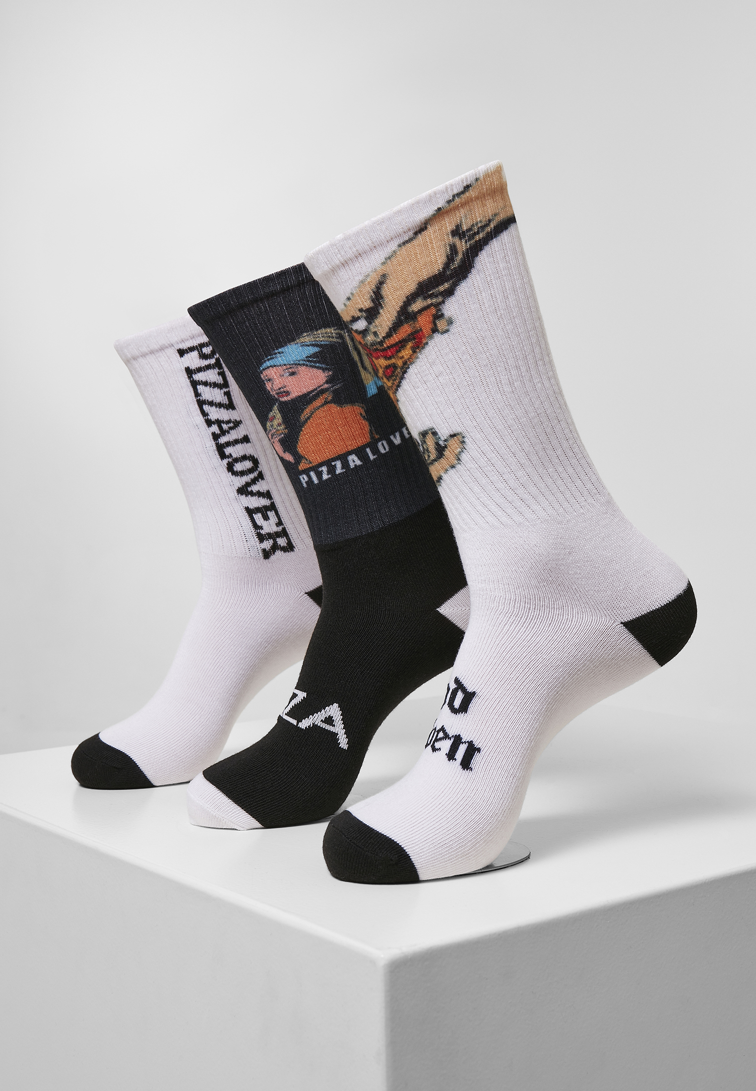 Pizza Socks Art Socks 3-Pack Black/White/Teal
