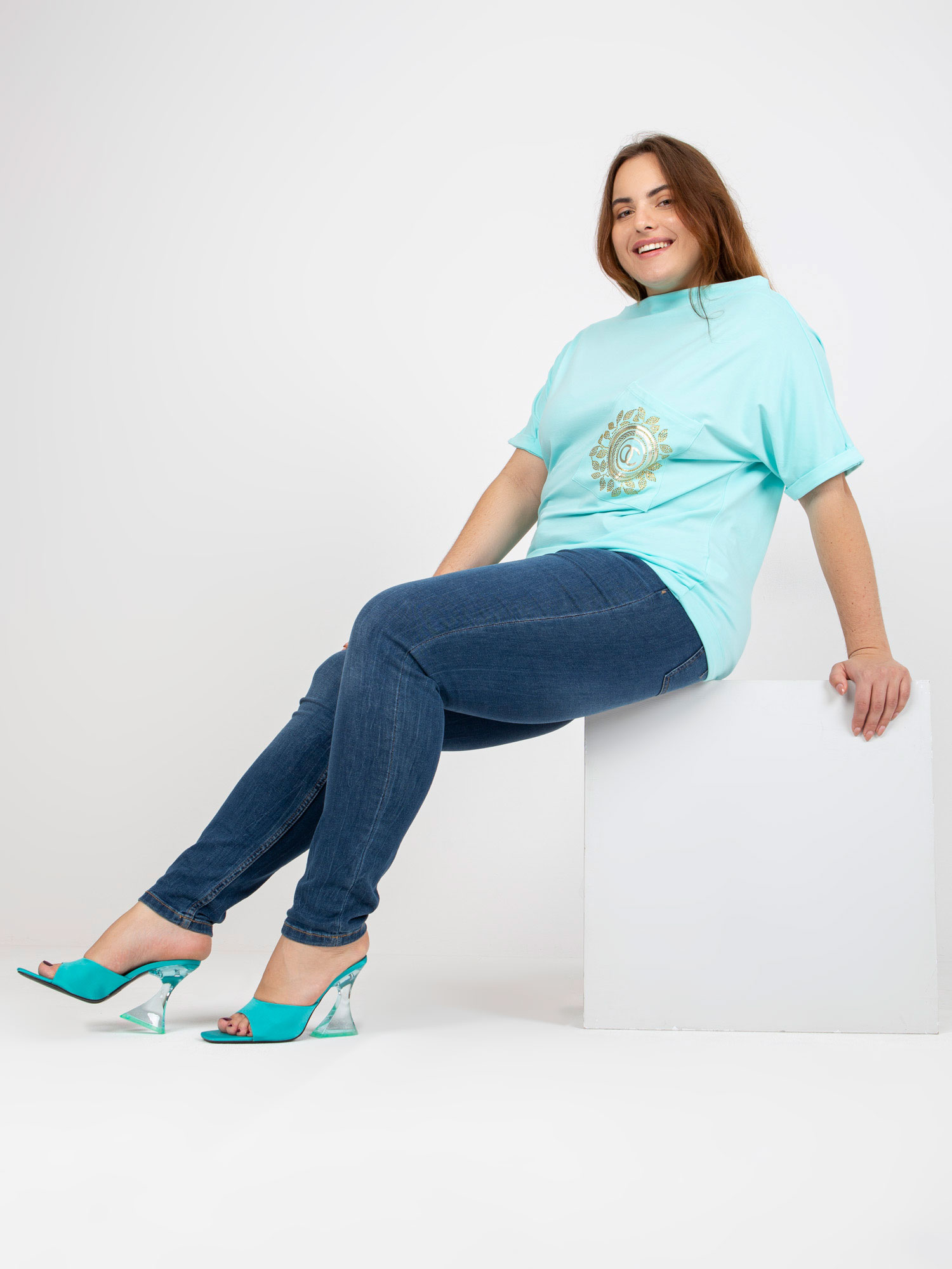 Mint Blouse Plus Size With Short Sleeves