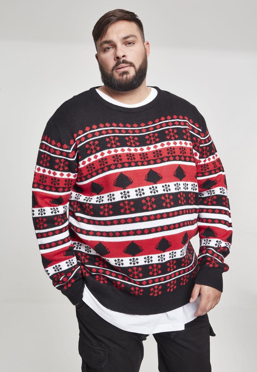 Značka URBAN CLASSICS - Snowflake Christmas Tree Sweater black/fire red/white