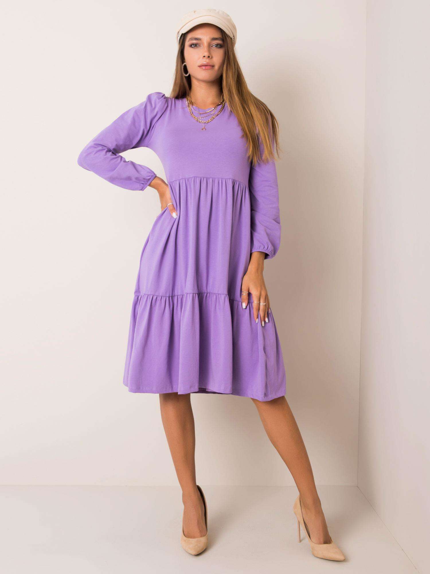 Levně RUE PARIS Světle fialové bavlněné šaty